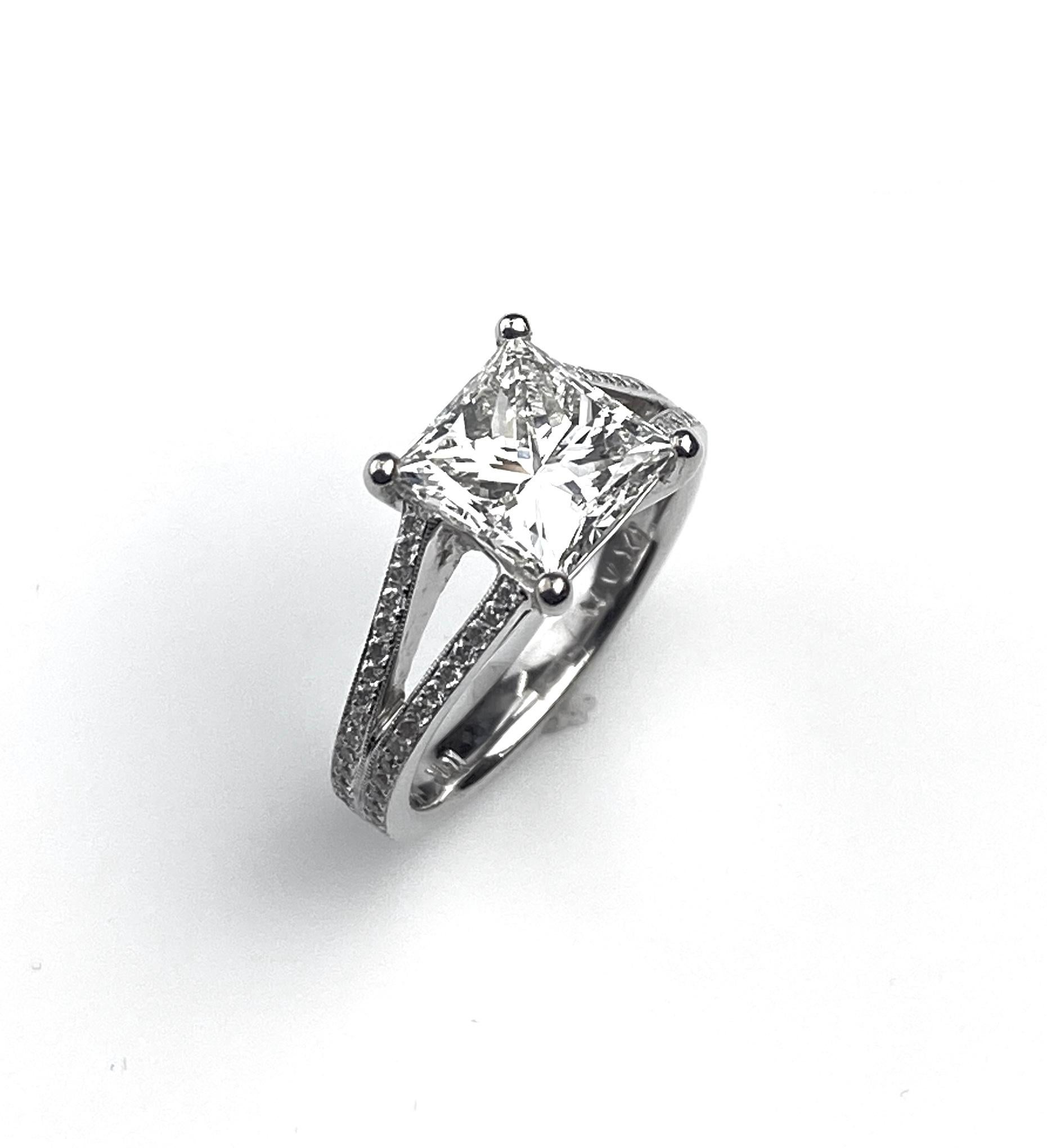 Contemporary Princess Cut Solitaire Diamond Engagement Ring with Split Shank Setting For Sale