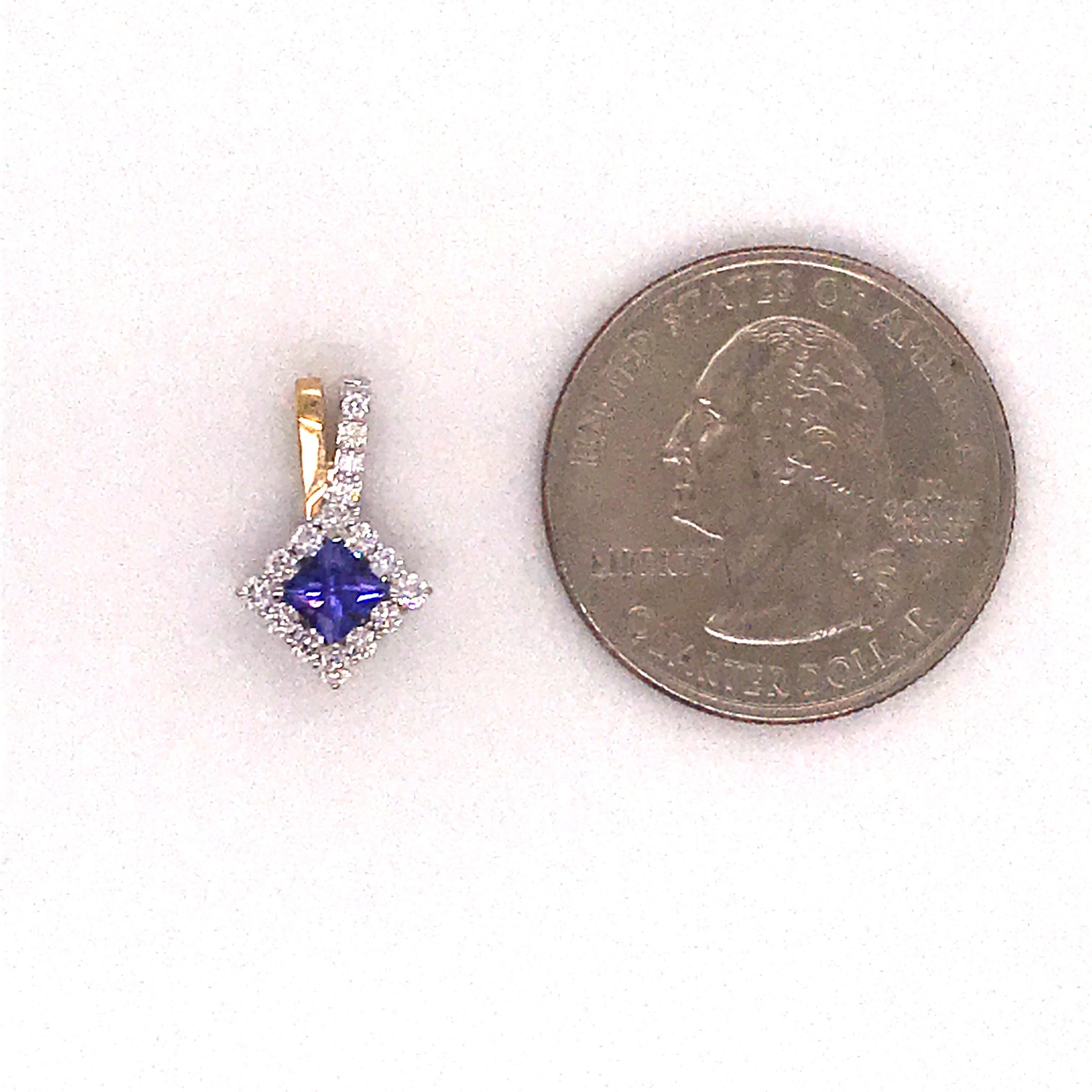 Prinzessinnenschliff Tansanit Diamant-Anhänger 0,56 Karat 14 Karat Gold (Zeitgenössisch)