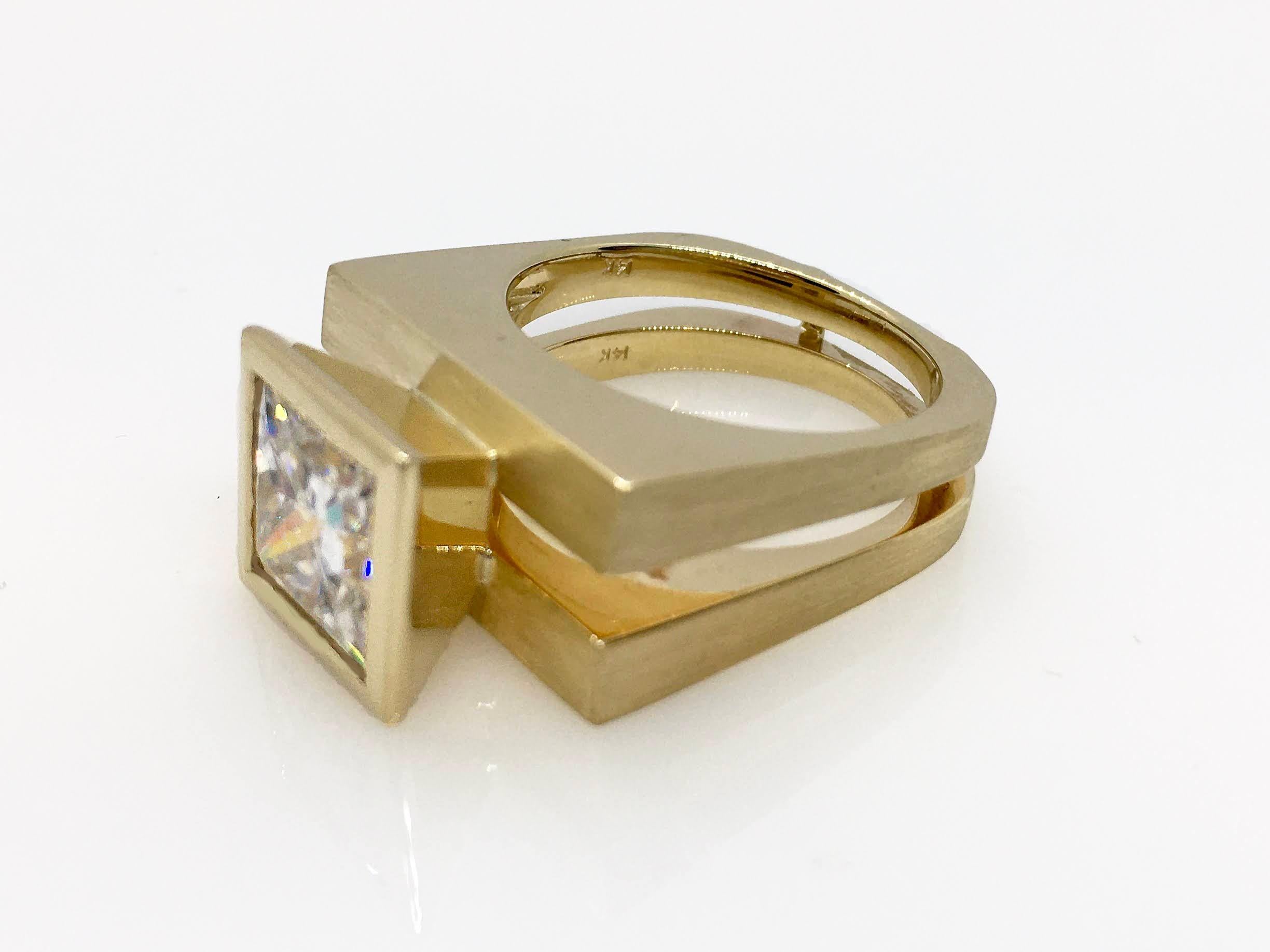 For Sale:  Princess Cut Tapered Bezel Parallel Band Ring 7