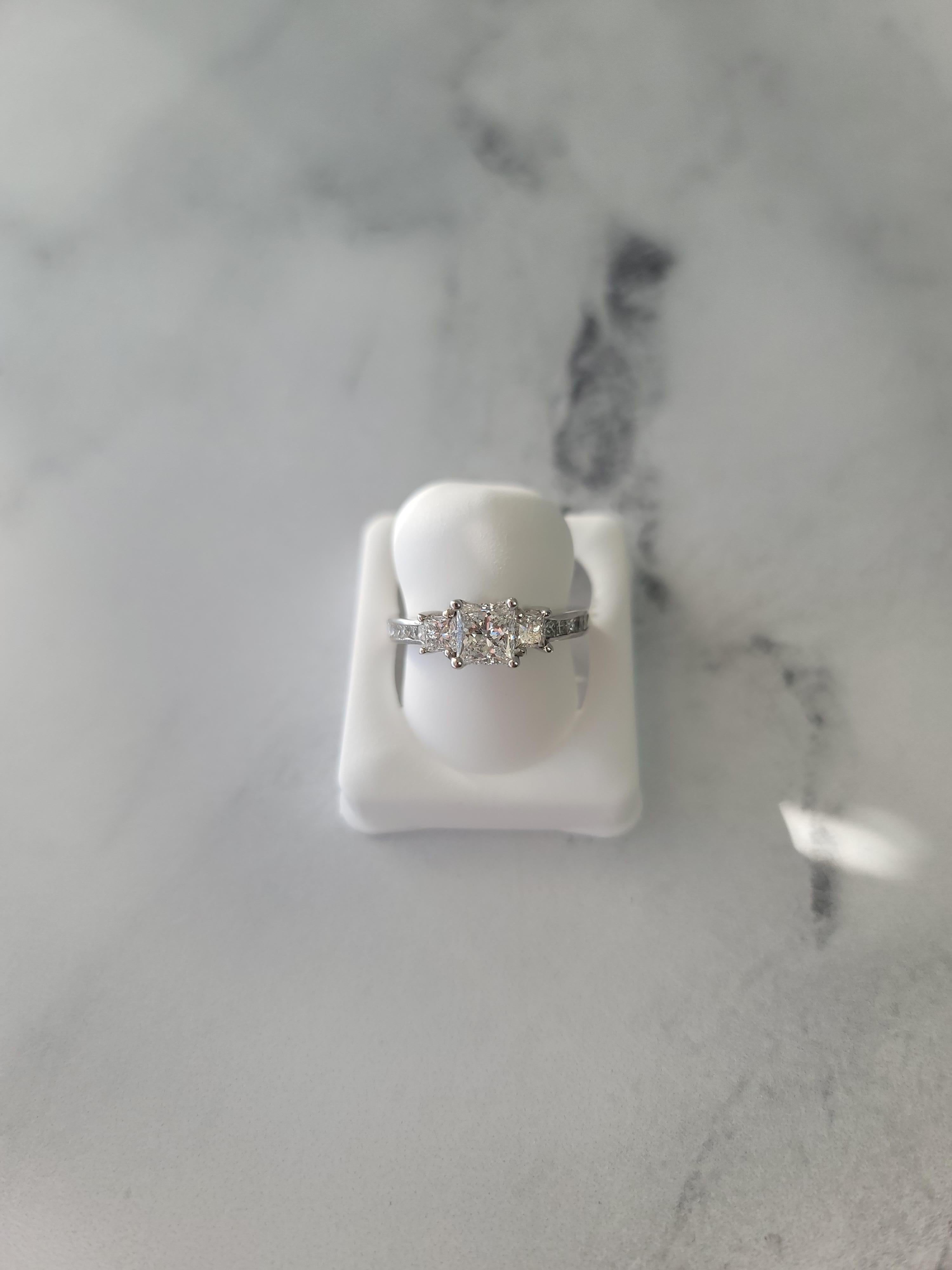 Women's or Men's Princess Cut Three-Stone Diamond Engagement Ring For Sale