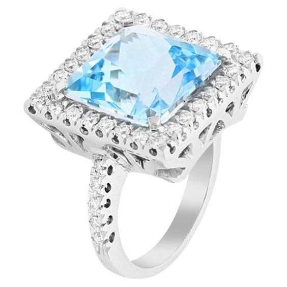 Princess Cut Topaz Ring with Diamond Halo For Sale