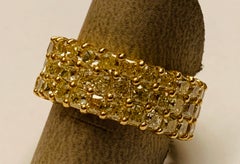 Princess Cut Triple Row Eternity Gold Ring with 11.58 Carat Yellow Diamonds