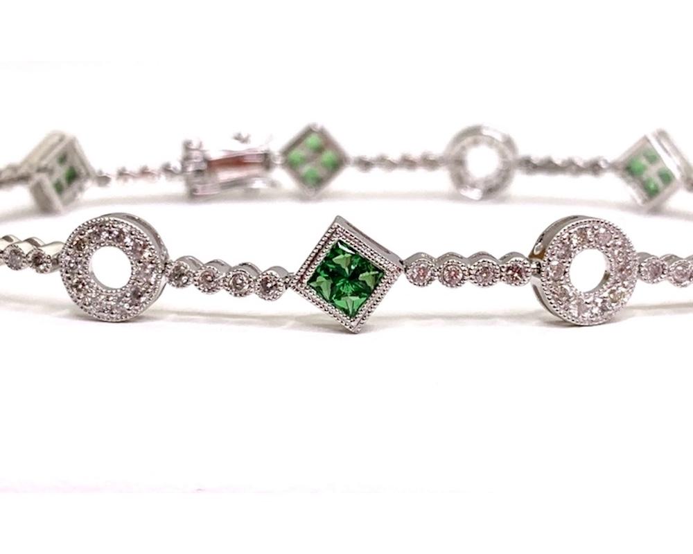 Tsavorite garnets may be a lesser known variety of January's birthstone, but once you've seen the stunning green gems like those in this 18k white gold bracelet, they are impossible to forget! This exquisite bracelet has over a carat of rare,