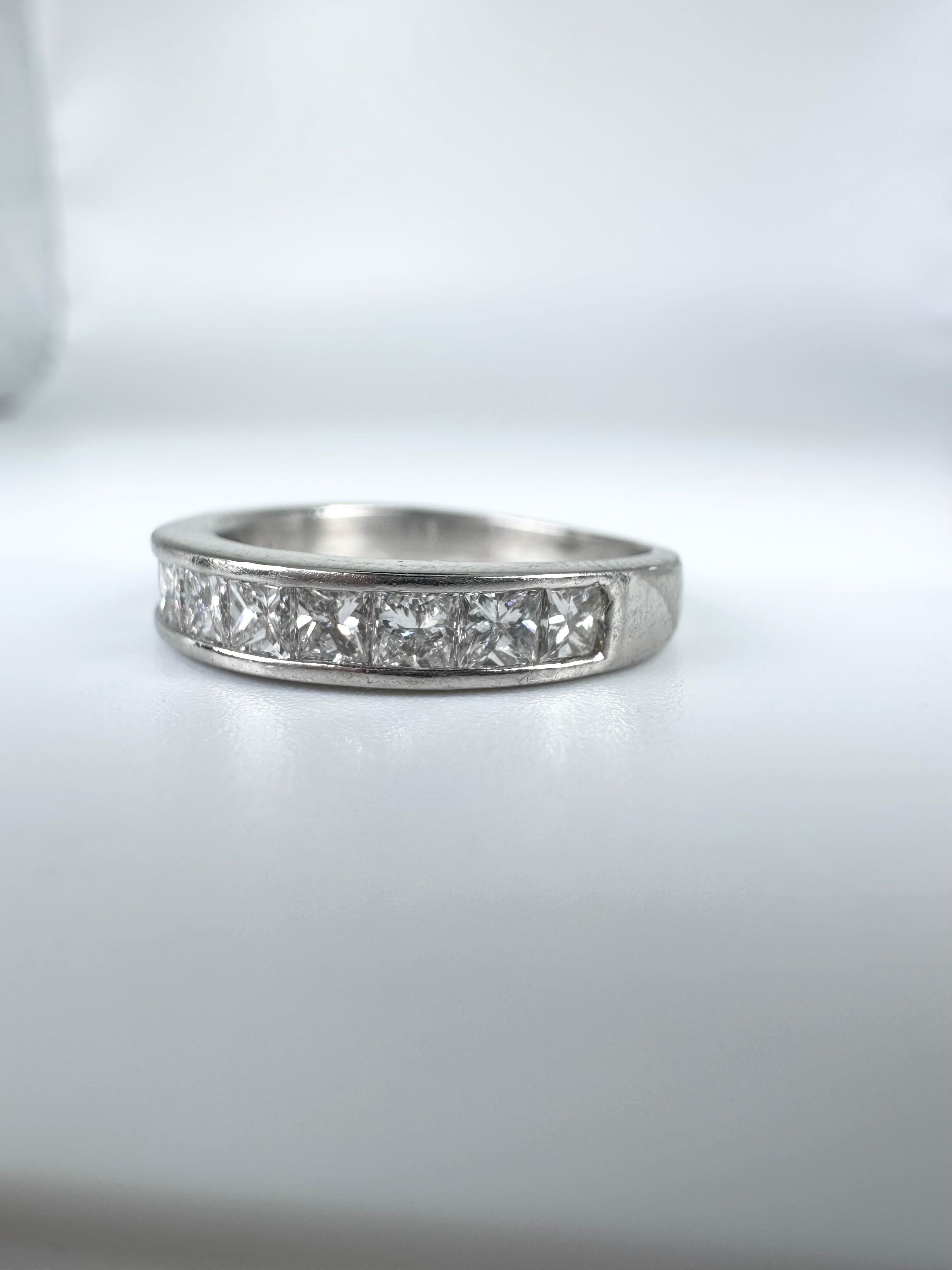 Princess Cut Wedding Band 1 Carat Platinum Diamond Ring In New Condition For Sale In Jupiter, FL