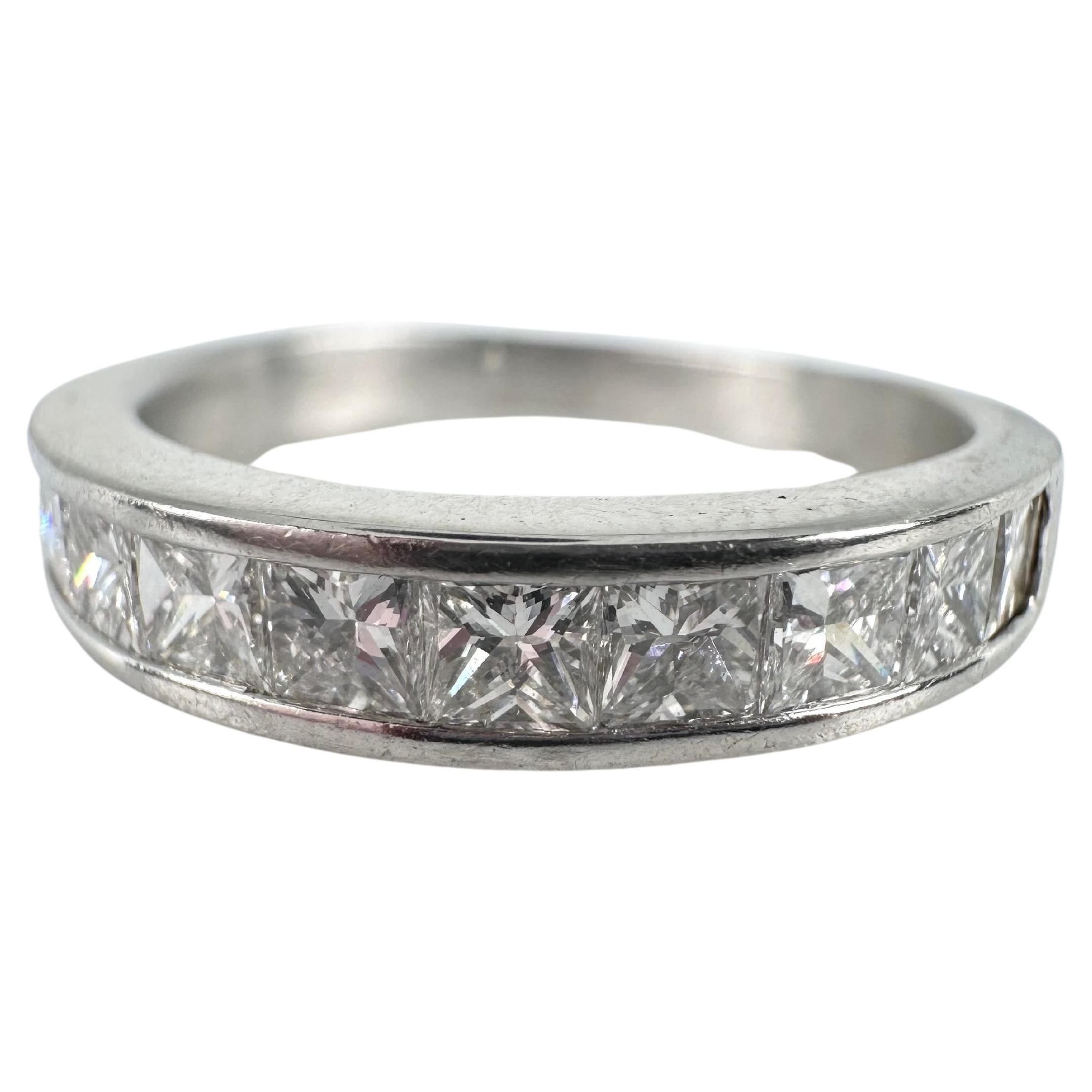 Princess Cut Wedding Band 1 Carat Platinum Diamond Ring For Sale