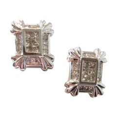 Princess Cut White Diamond Stud Earrings in 14 Karat White Gold