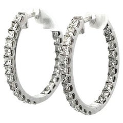 Princess Cut White Diamonds 2.00 Carat Hoop Earrings in 14k White Gold