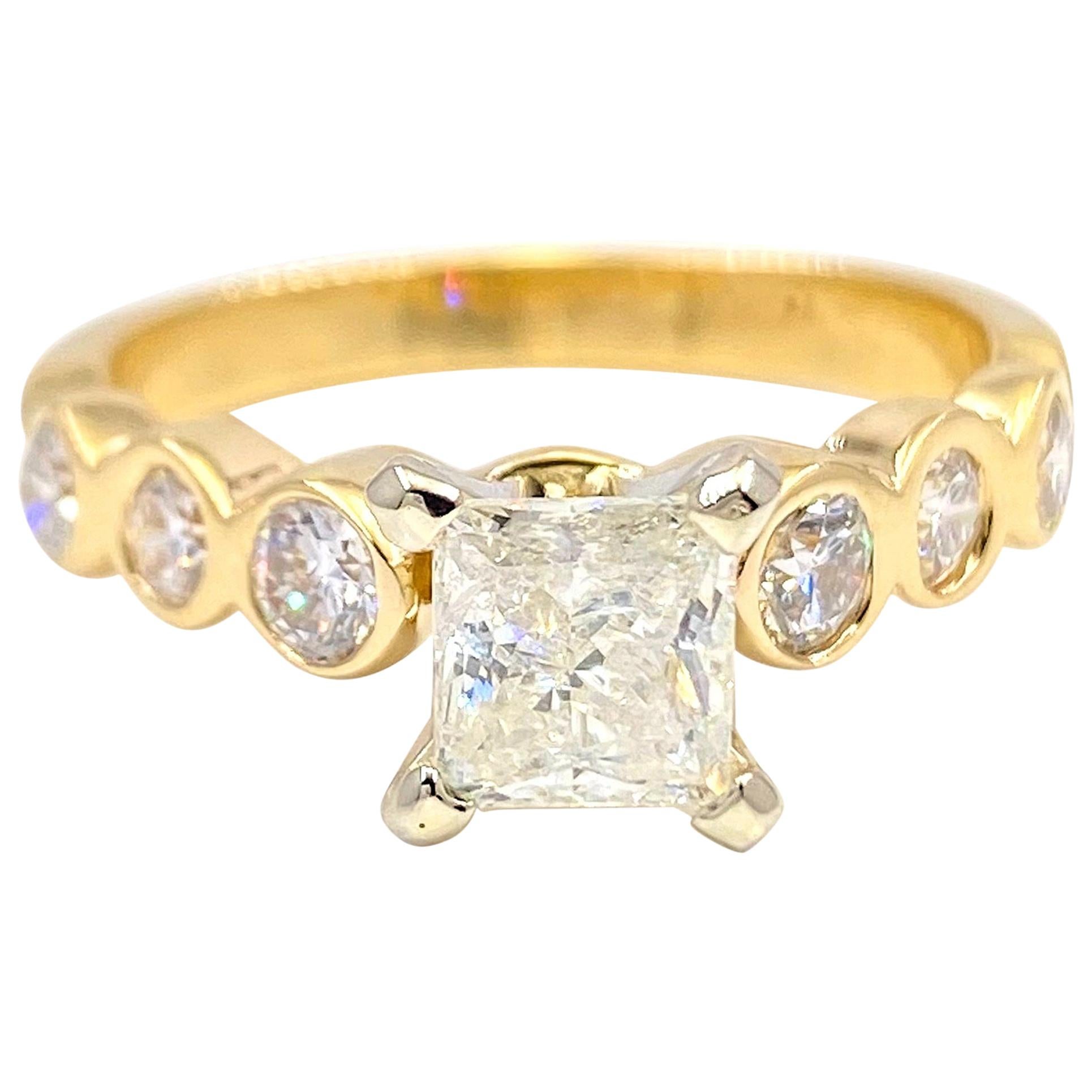 Bague de fiançailles princesse en or jaune avec diamants de 1,40 carat