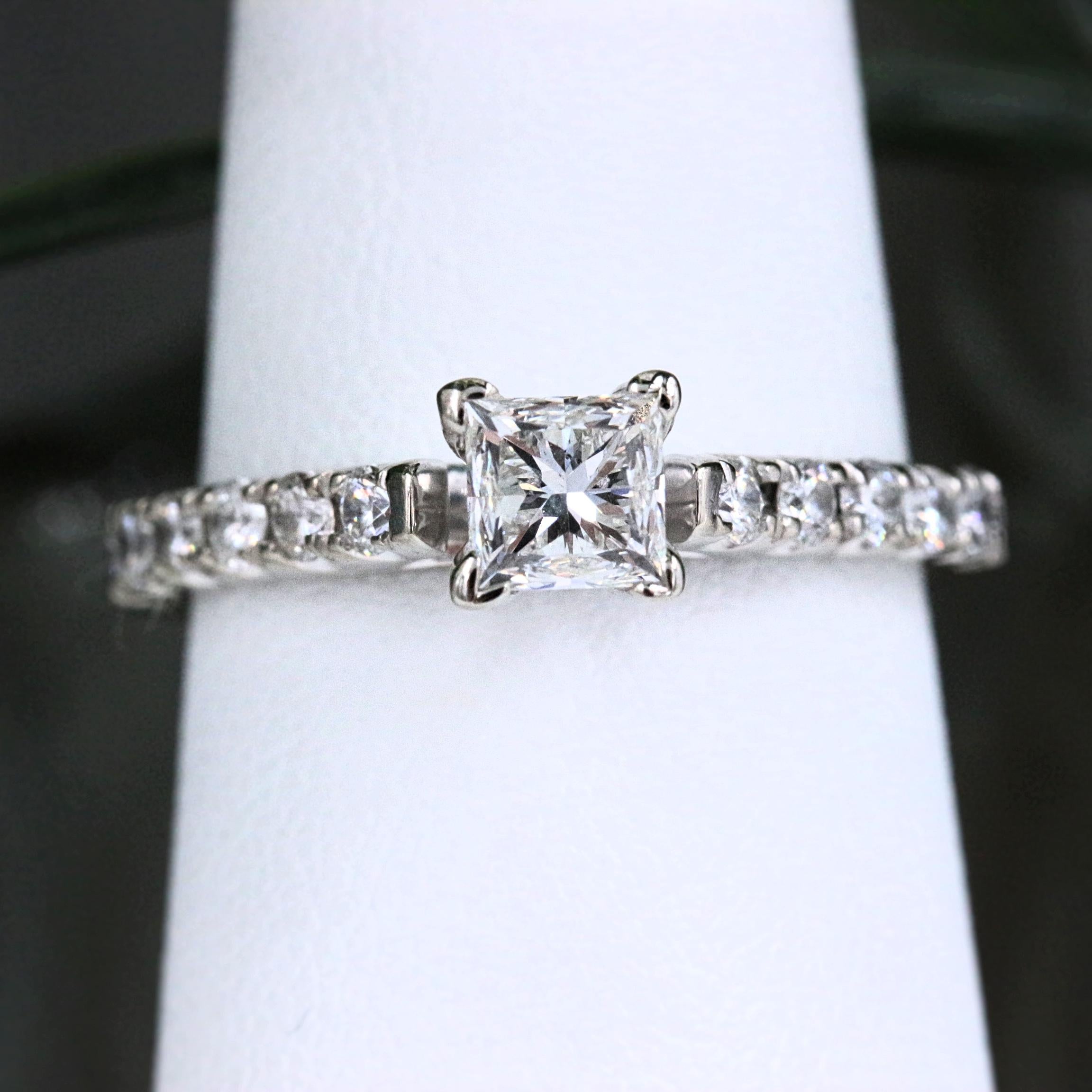 Princess Cut Princess Diamond Ring with Diamond Band 1.00 Carat 14 Karat White Gold For Sale