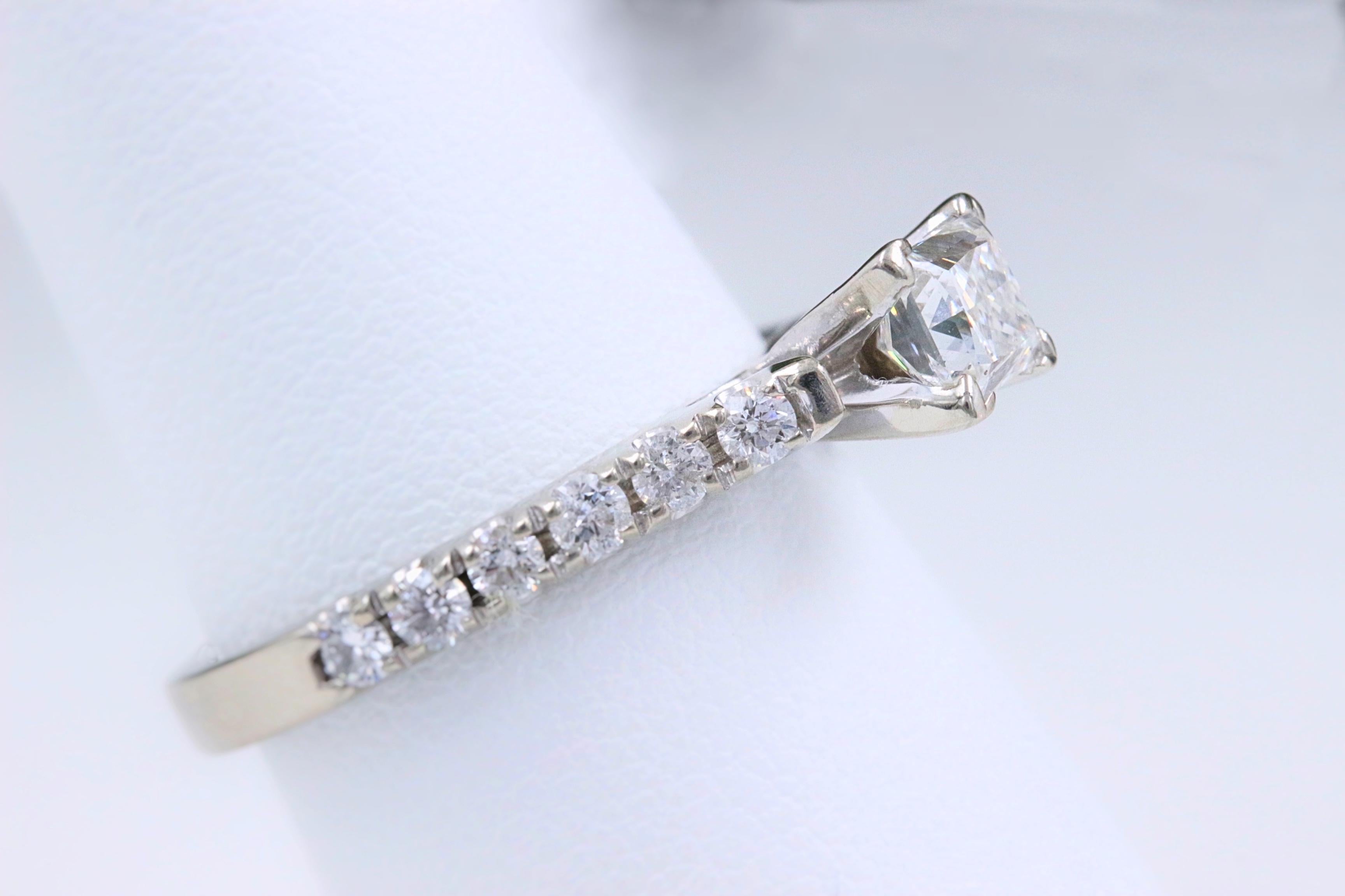 Princess Diamond Ring with Diamond Band 1.00 Carat 14 Karat White Gold In Excellent Condition For Sale In San Diego, CA