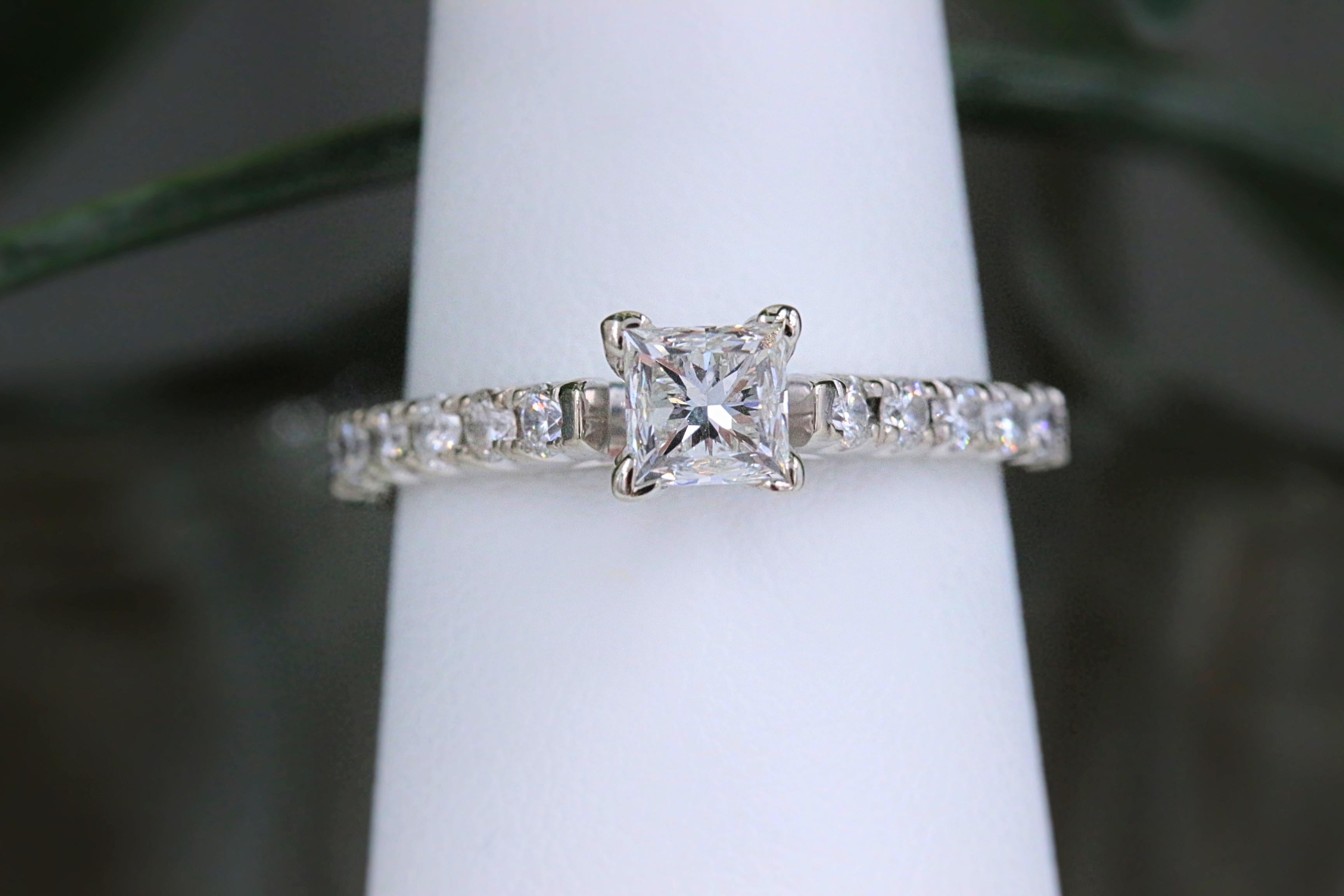 Women's or Men's Princess Diamond Ring with Diamond Band 1.00 Carat 14 Karat White Gold For Sale