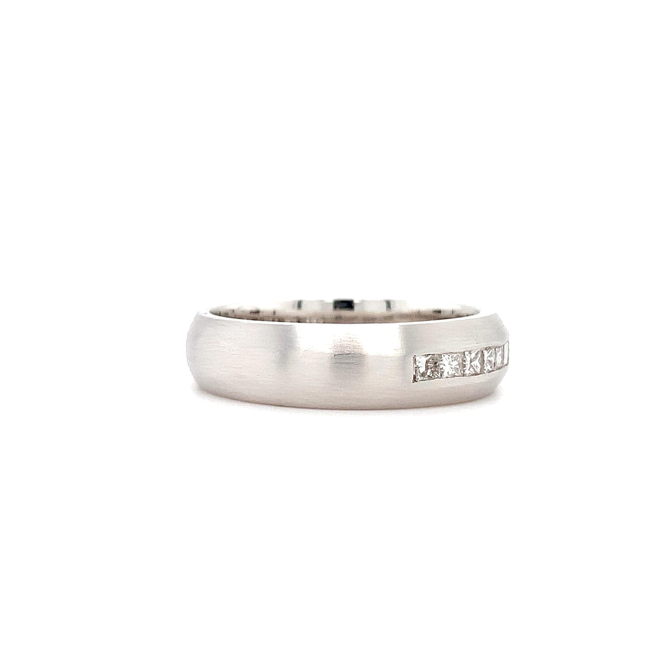 Princess diamond eternity men’s wedding ring 18k white gold 5mm matte finish In New Condition For Sale In London, GB