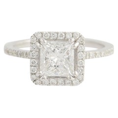 Princess Diamond Halo Engagement Ring, 18 Karat White Gold GIA 1.85 Carat