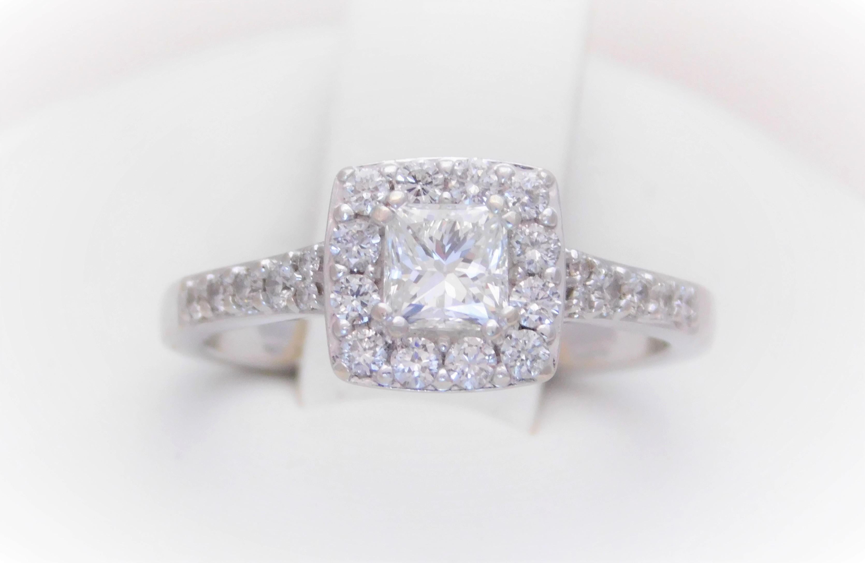 Princess Diamond Halo Engagement Ring For Sale 4