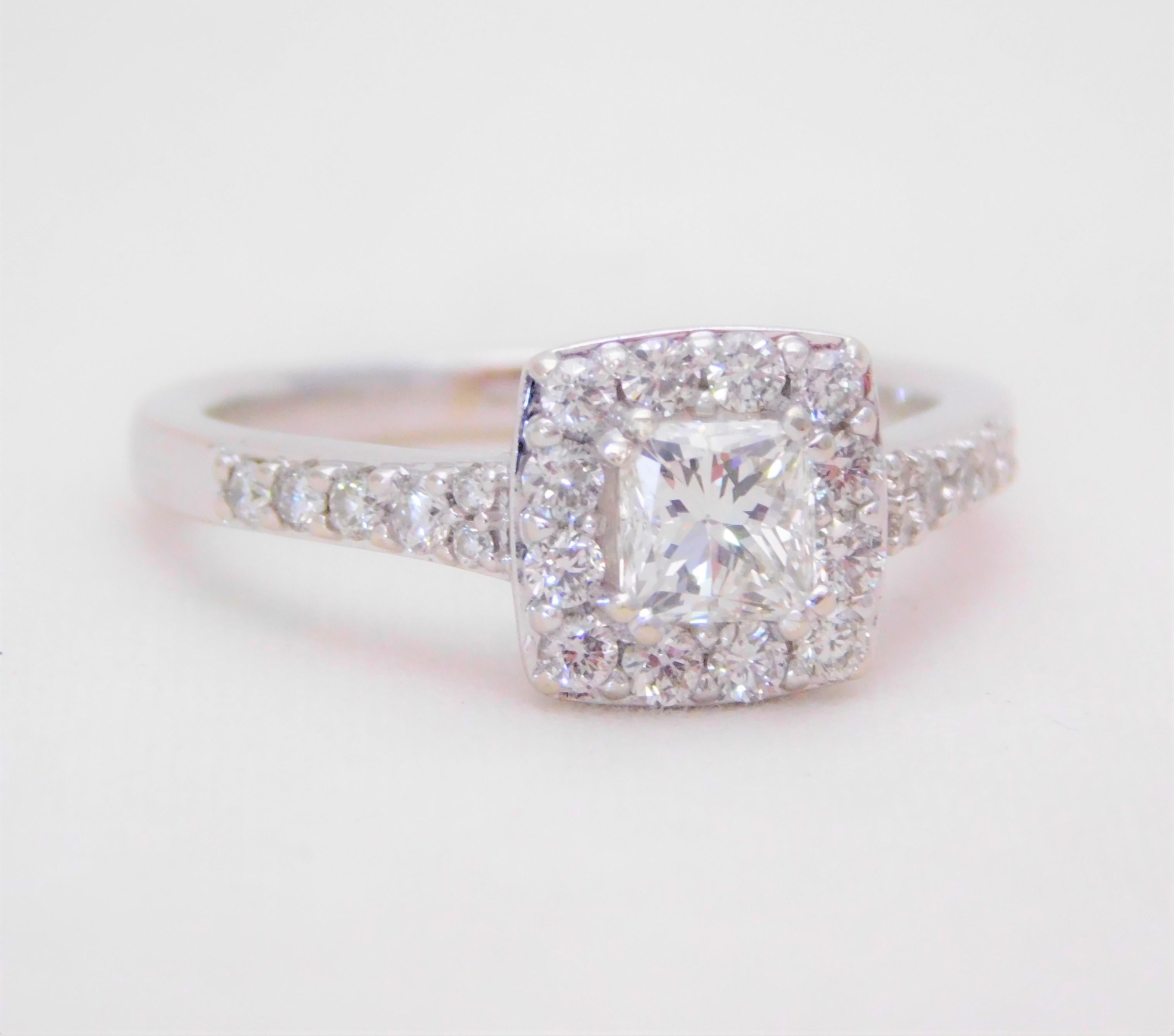 Modern Princess Diamond Halo Engagement Ring For Sale
