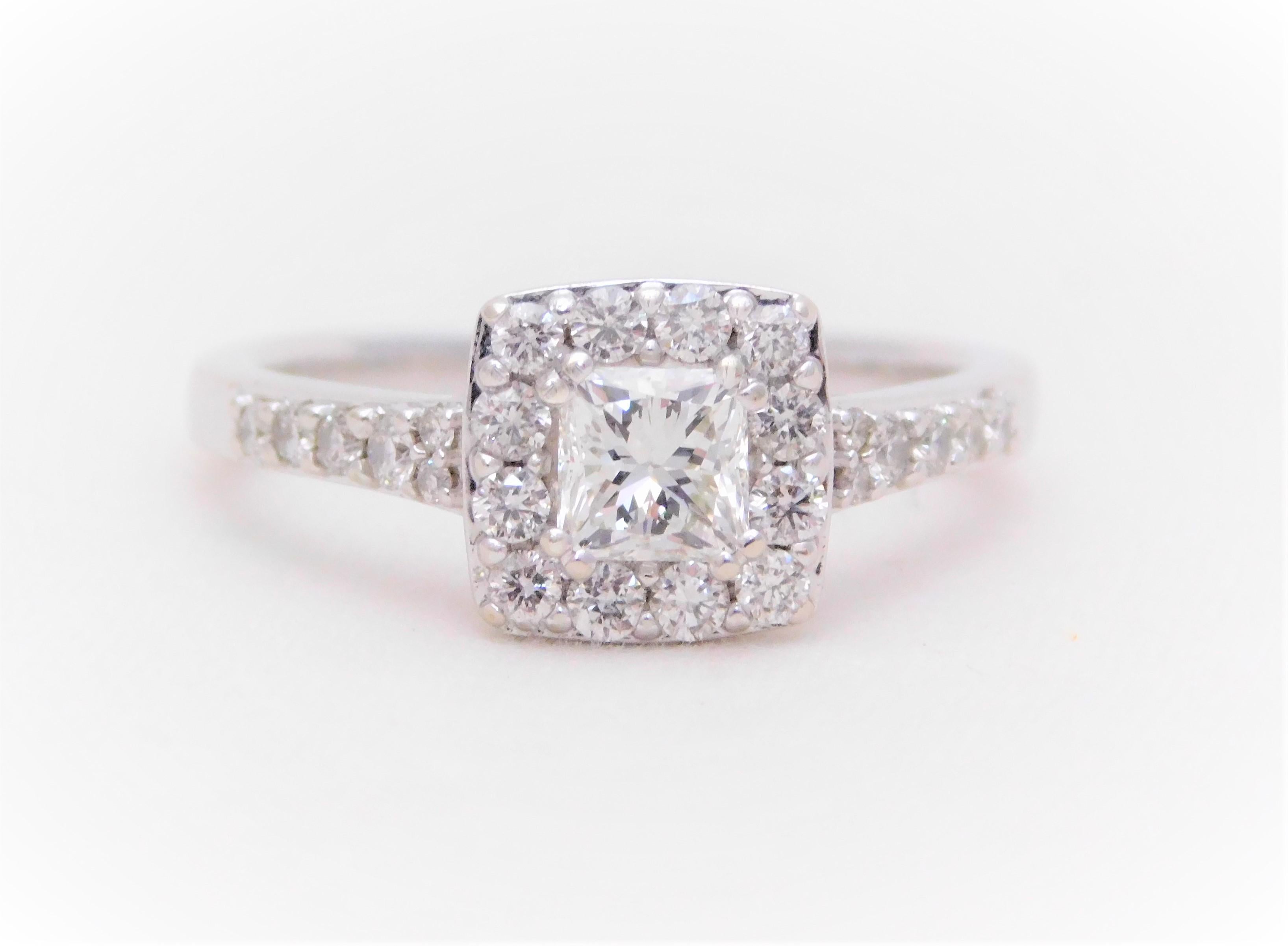 Princess Cut Princess Diamond Halo Engagement Ring For Sale