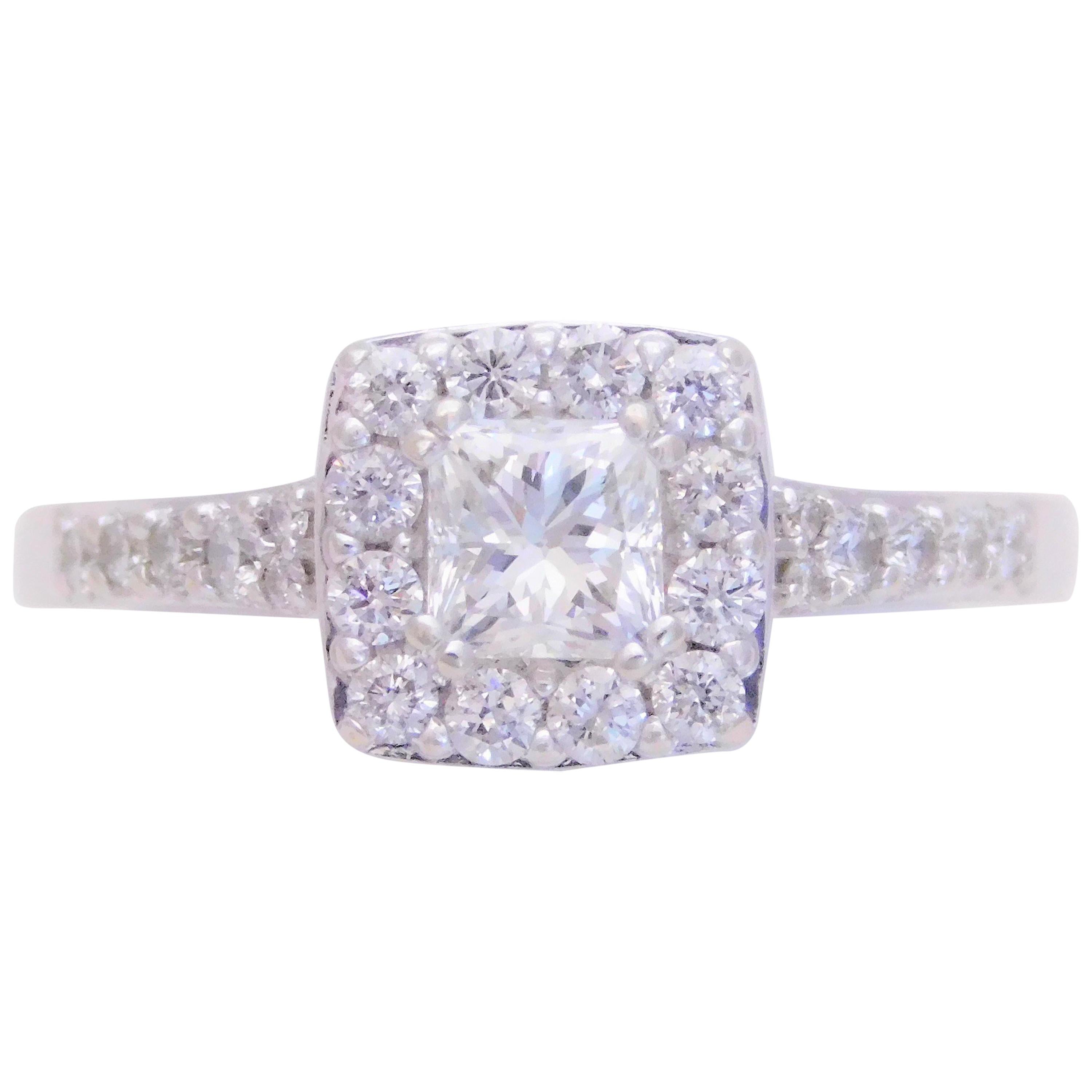 Princess Diamond Halo Engagement Ring For Sale