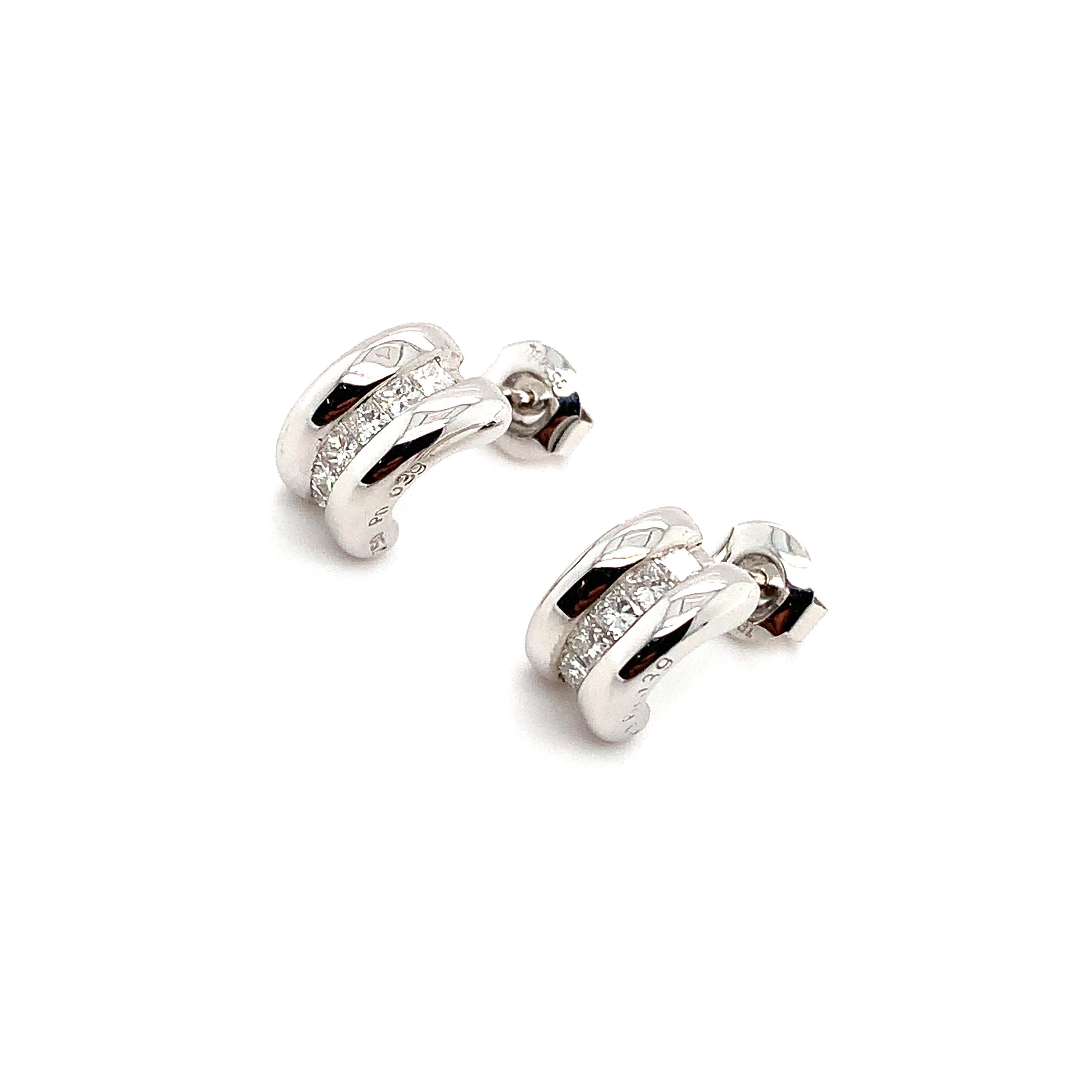 Women's Princess diamond hoop earrings 18k white gold For Sale