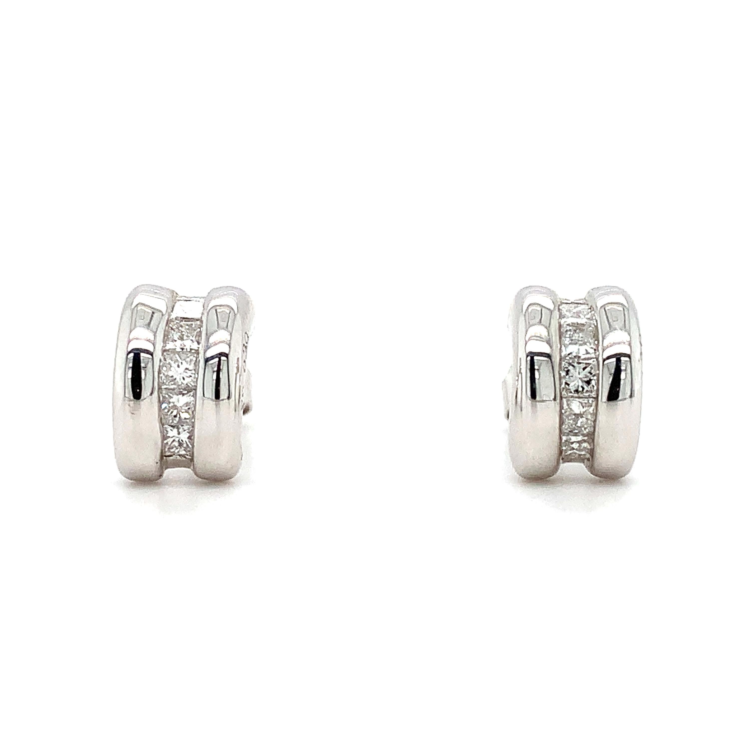 Princess diamond hoop earrings 18k white gold For Sale 1