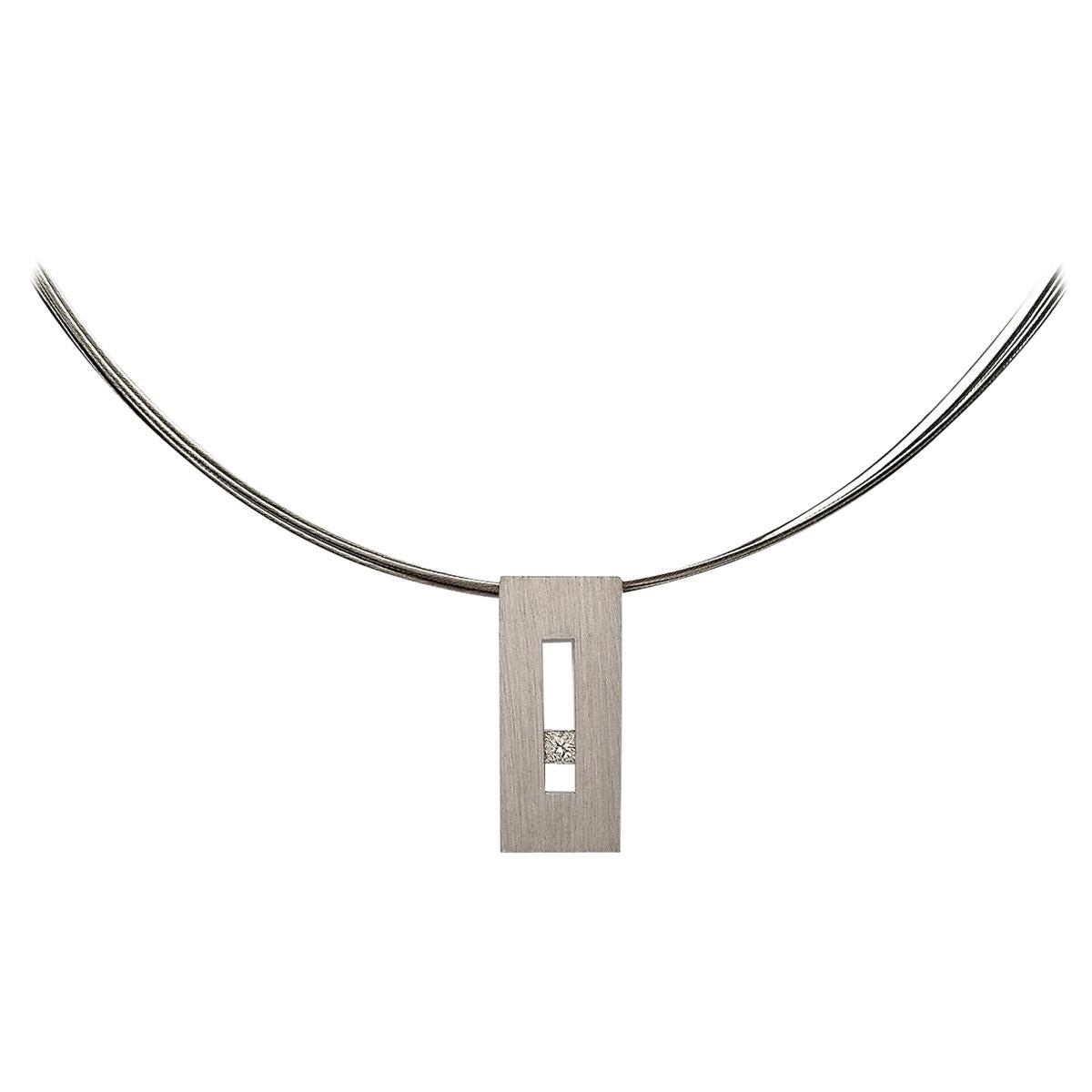 Princess Diamond in White Gold Suspended Rectangle Pendant For Sale