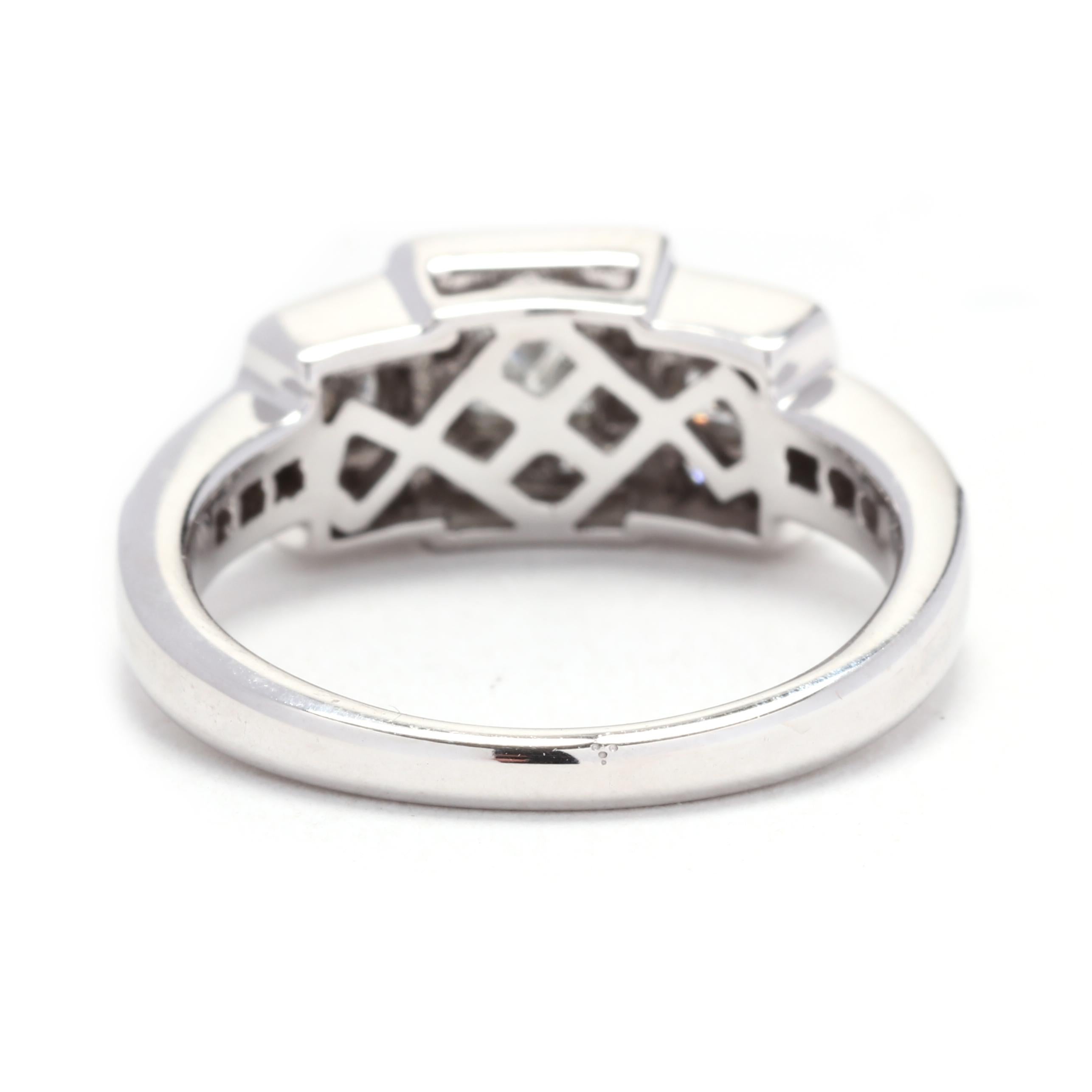 Princess Cut Princess Diamond Multi Stone Engagement Ring, 14K White Gold, Ring Size 5.5 For Sale