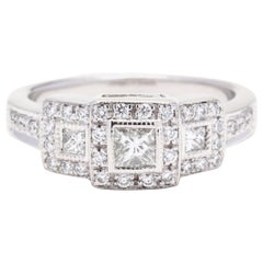 Anillo de compromiso multipiedra con diamante princesa, oro blanco de 14 quilates, tamaño del anillo 5,5