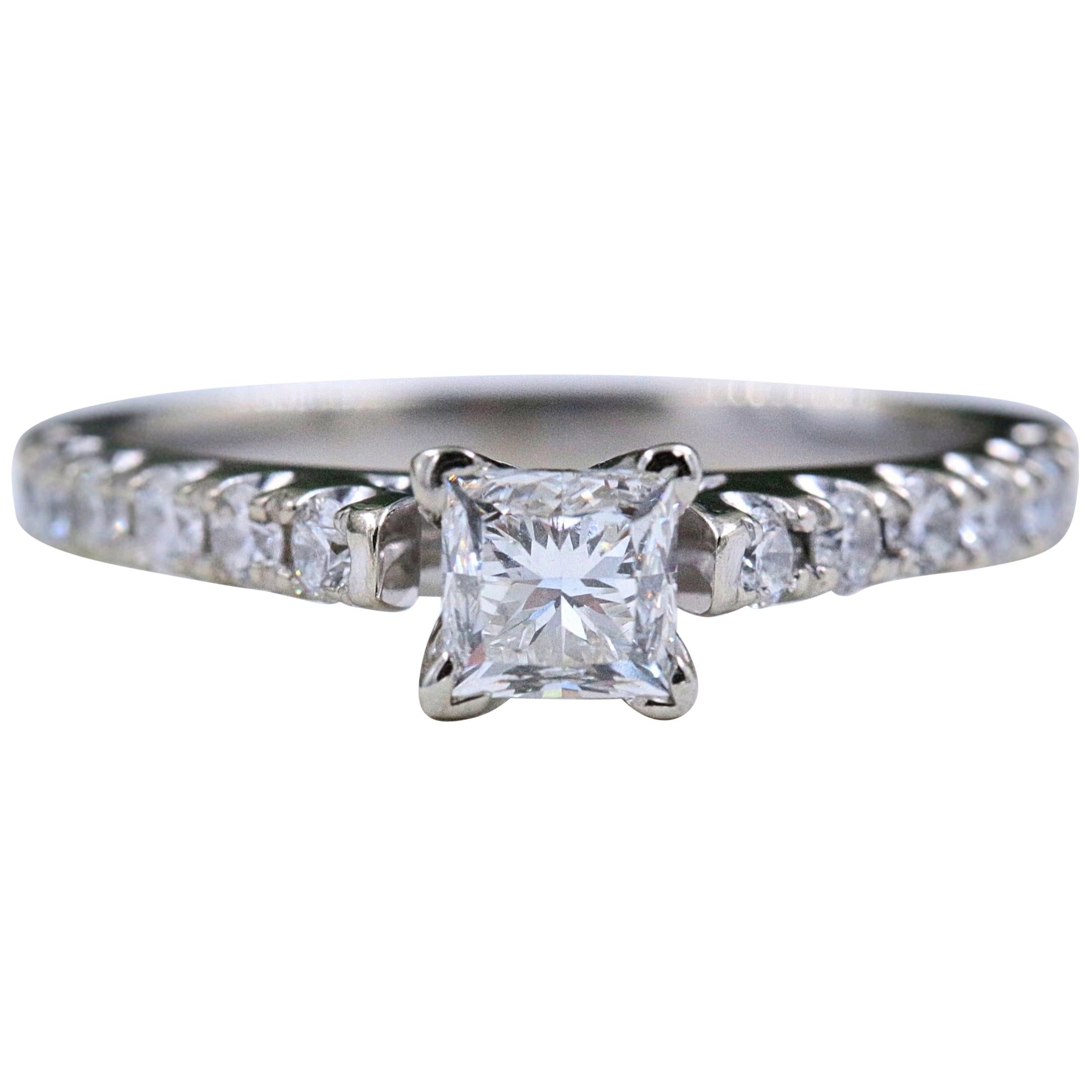 Princess Diamond Ring with Diamond Band 1.00 Carat 14 Karat White Gold For Sale
