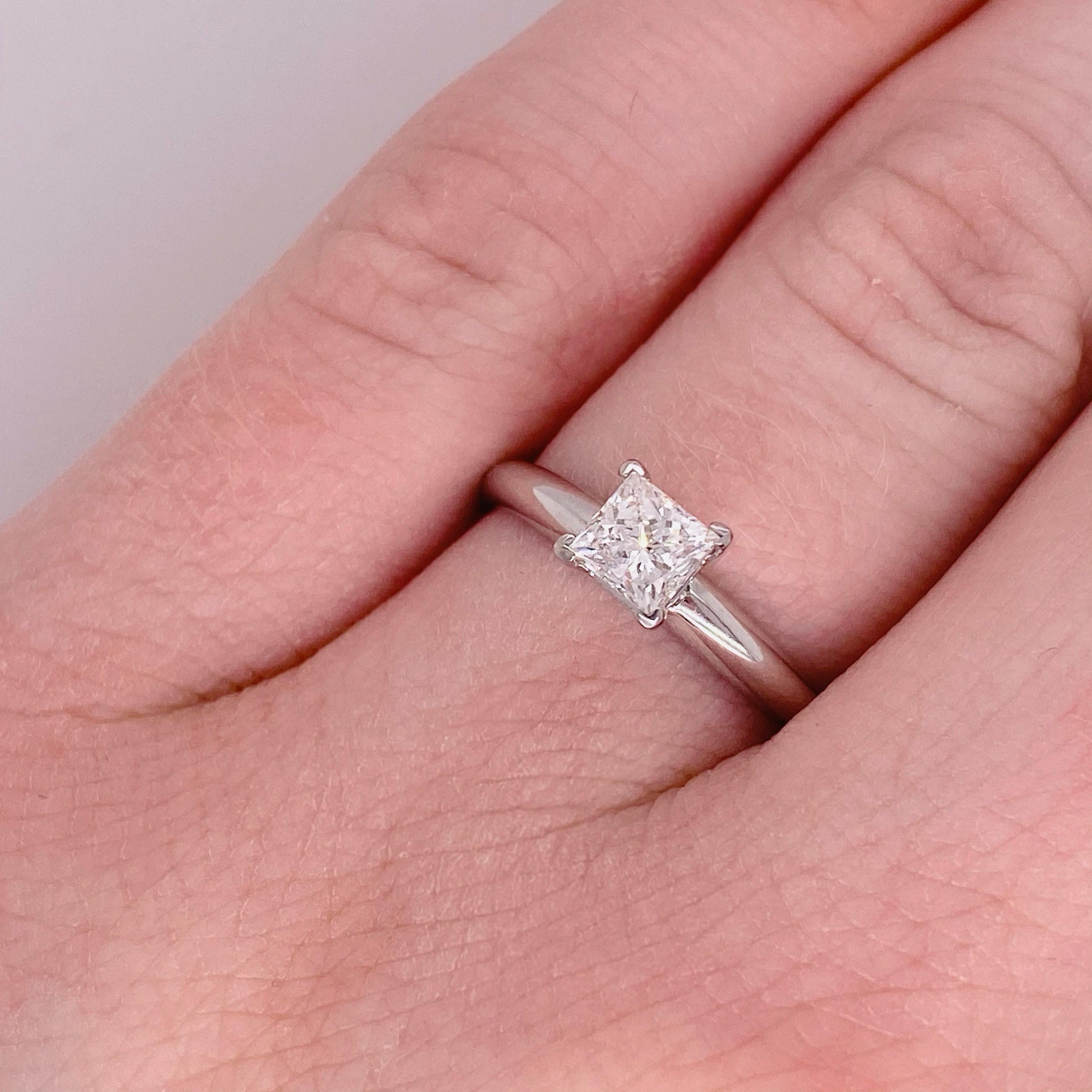 Solitaire Diamond Engagement Ring with Princess cut Diamond Center
The solitaire engagement ring is a classic design the focusses on the center diamond. This center diamond is a .62 carat princess cut diamond (or faceted square cut) that's of