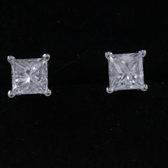 Princess Diamond Solitaire Stud Earrings 1.09 Carat 18 Karat Gold Certificate