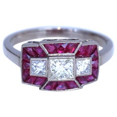 Princess Diamonds Rubies White 18 Karat Gold Ring