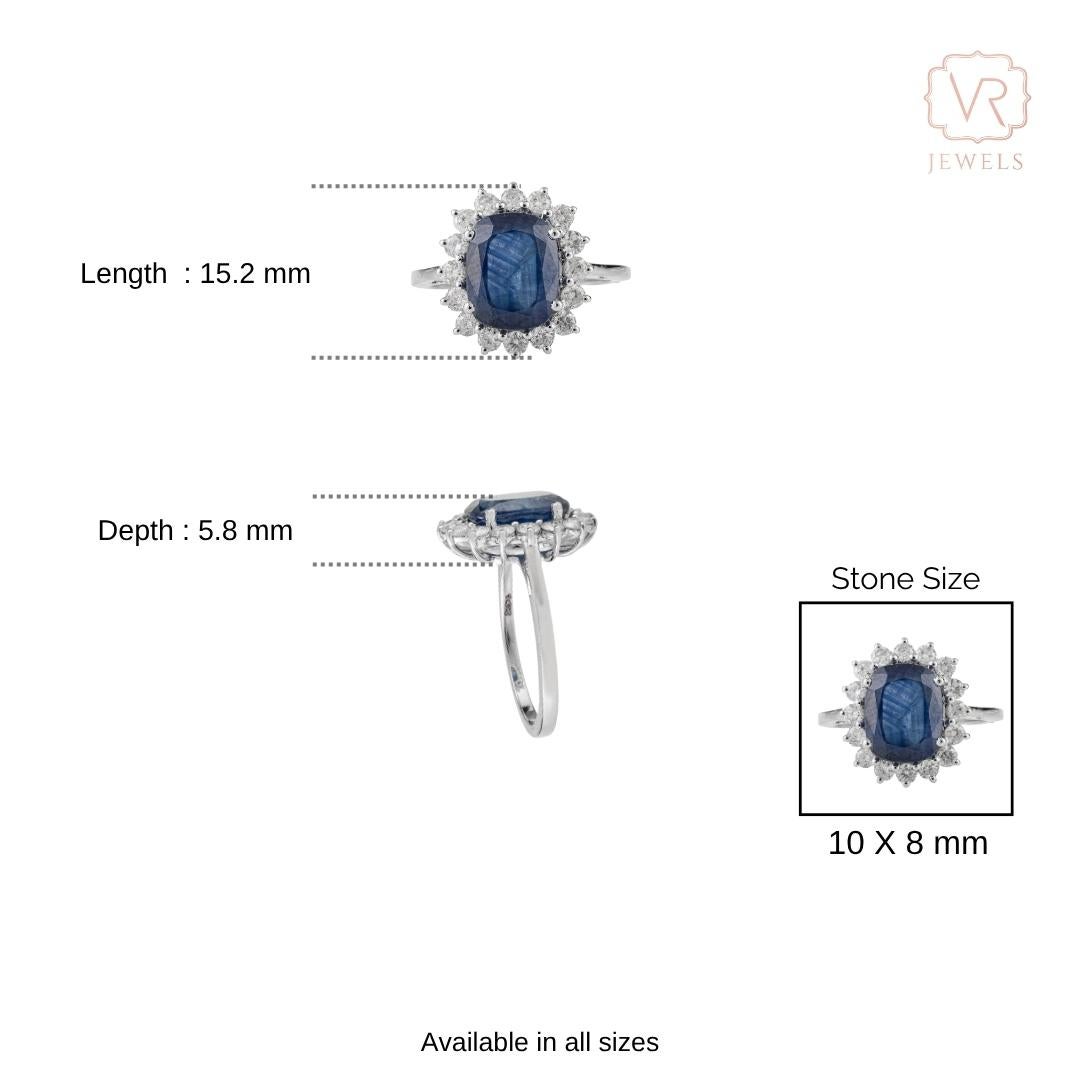 Im Angebot: Prinzessin Diana Inspiriert 14K Weißgold 3.73Ct Tiefblauer Saphir & Diamant Ring () 10