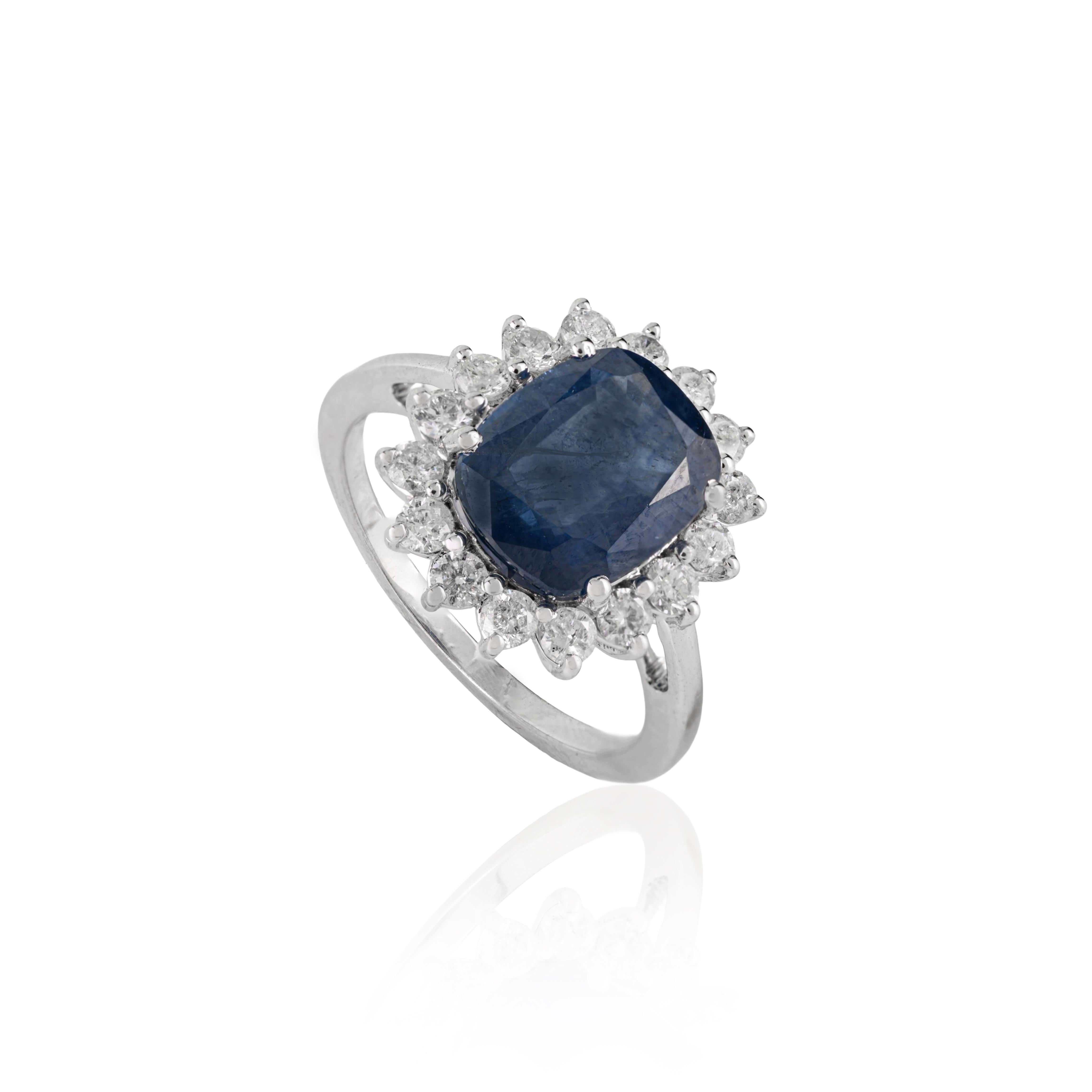 Im Angebot: Prinzessin Diana Inspiriert 14K Weißgold 3.73Ct Tiefblauer Saphir & Diamant Ring () 3