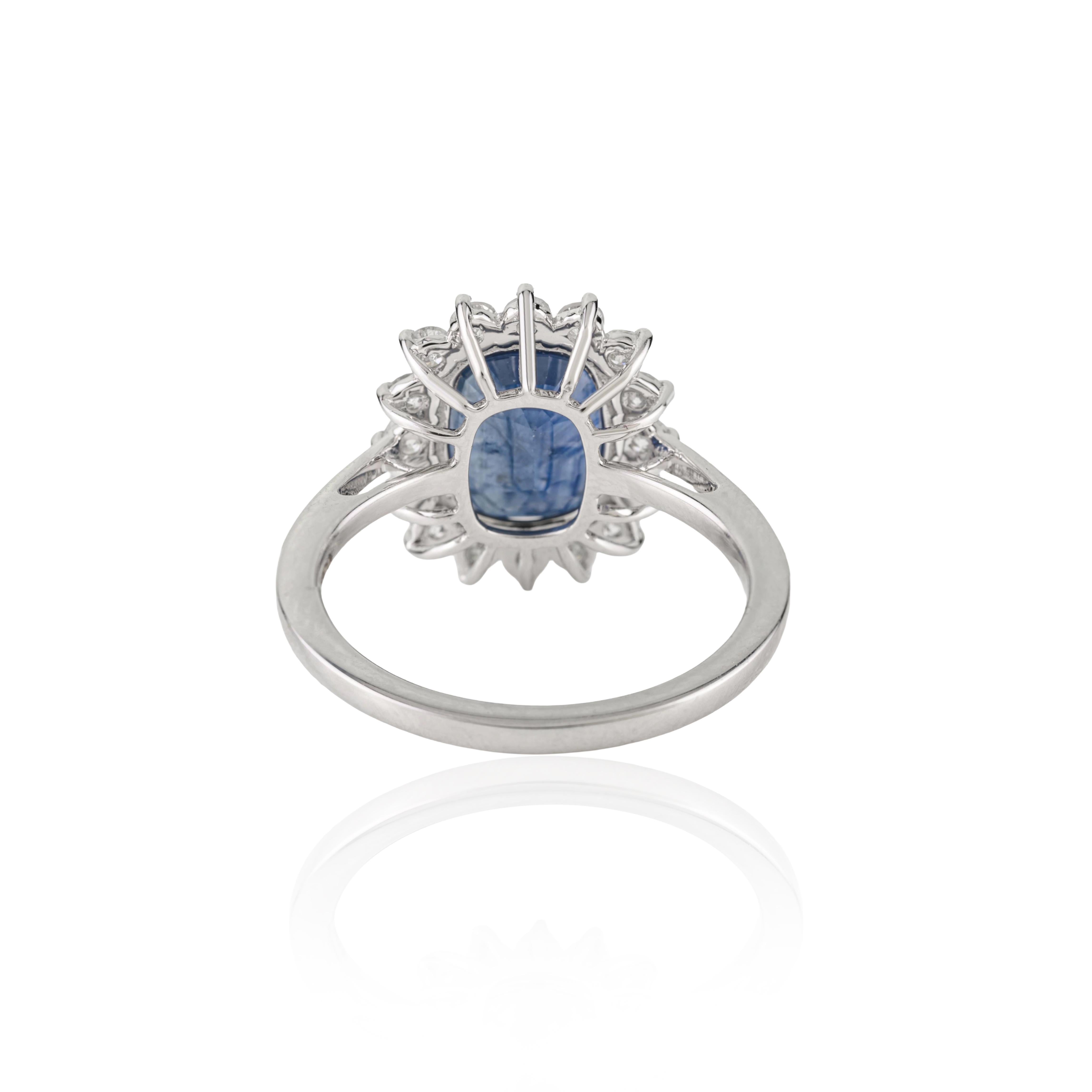 Im Angebot: Prinzessin Diana Inspiriert 14K Weißgold 3.73Ct Tiefblauer Saphir & Diamant Ring () 5