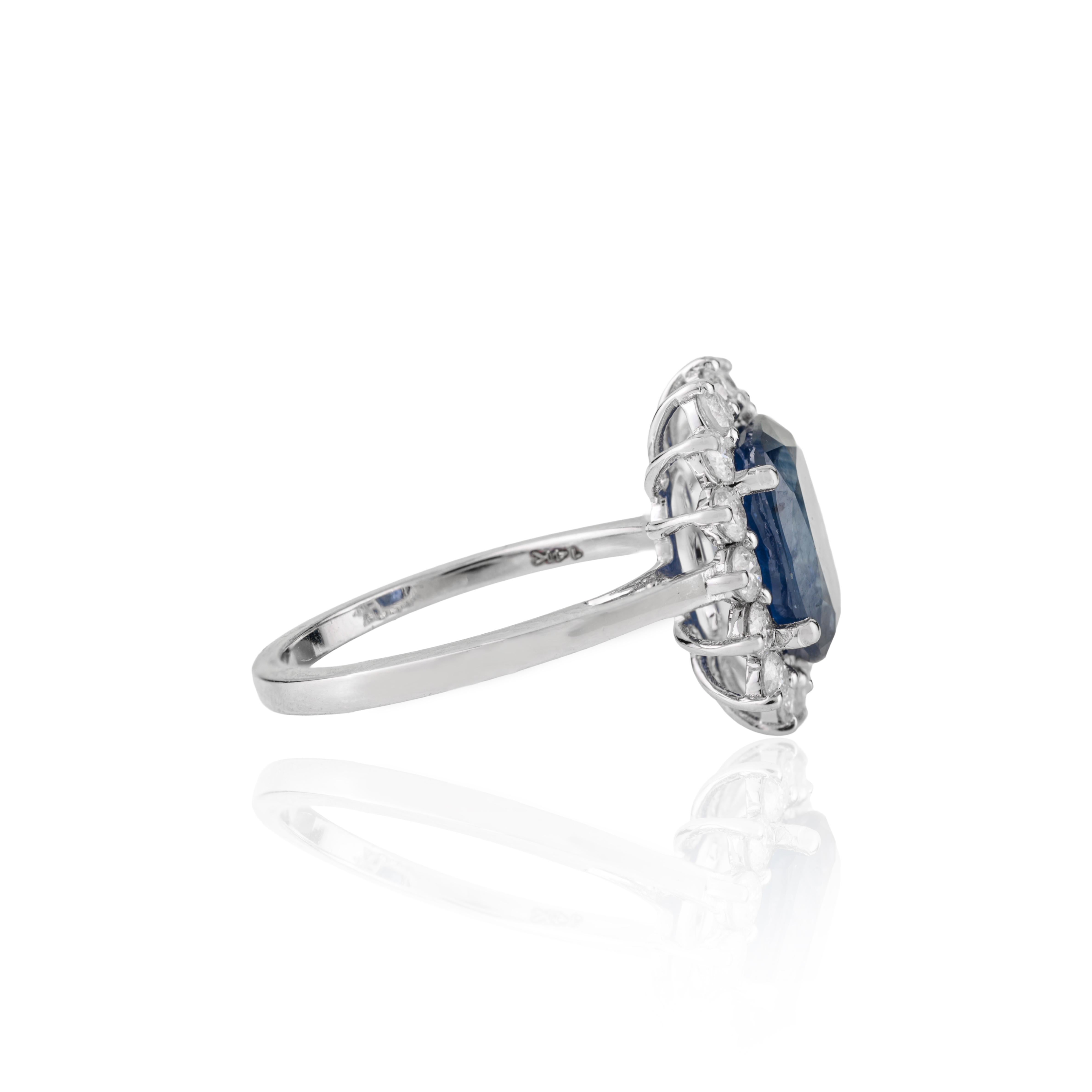 Im Angebot: Prinzessin Diana Inspiriert 14K Weißgold 3.73Ct Tiefblauer Saphir & Diamant Ring () 7