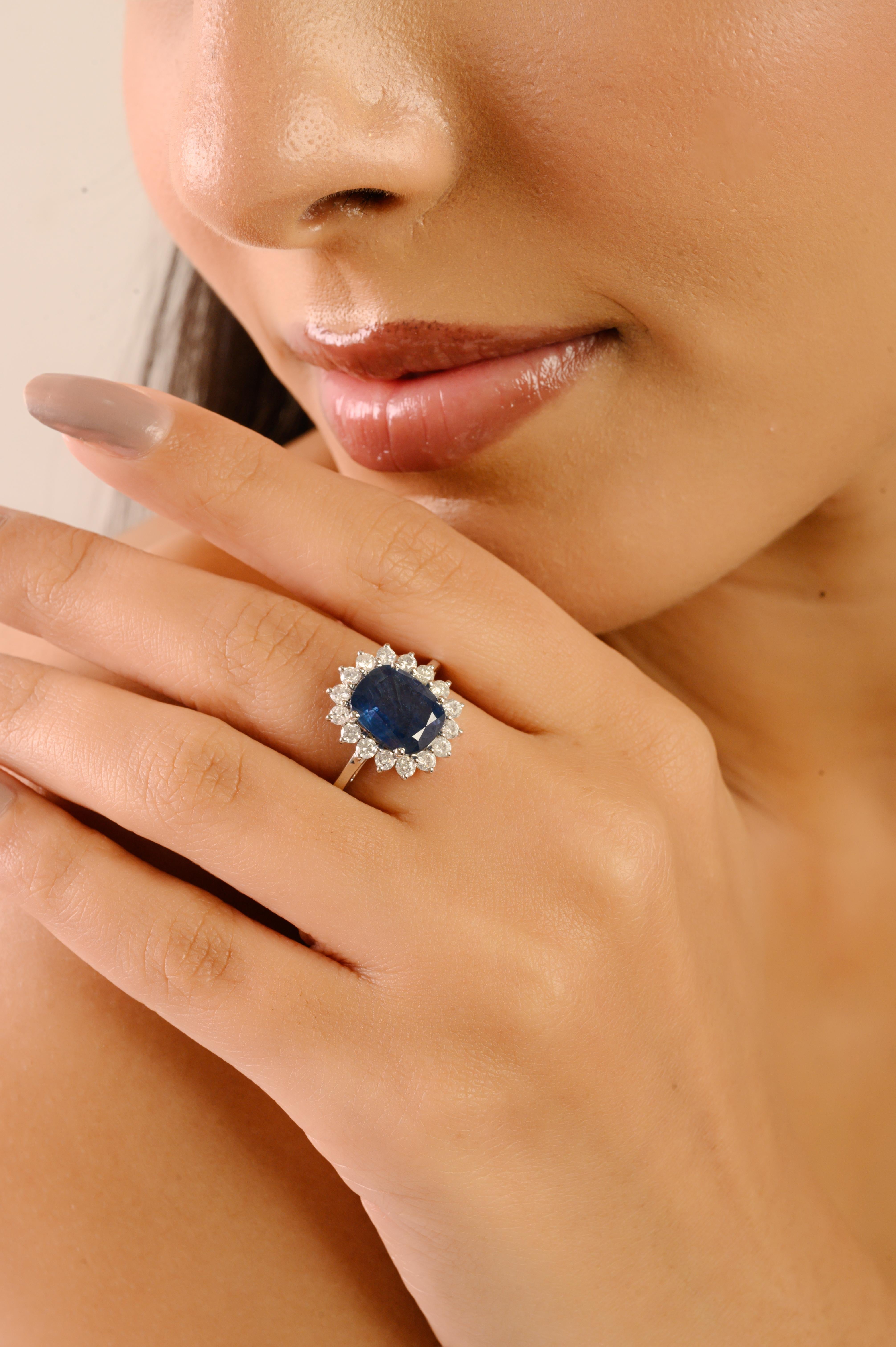 Im Angebot: Prinzessin Diana Inspiriert 14K Weißgold 3.73Ct Tiefblauer Saphir & Diamant Ring () 8