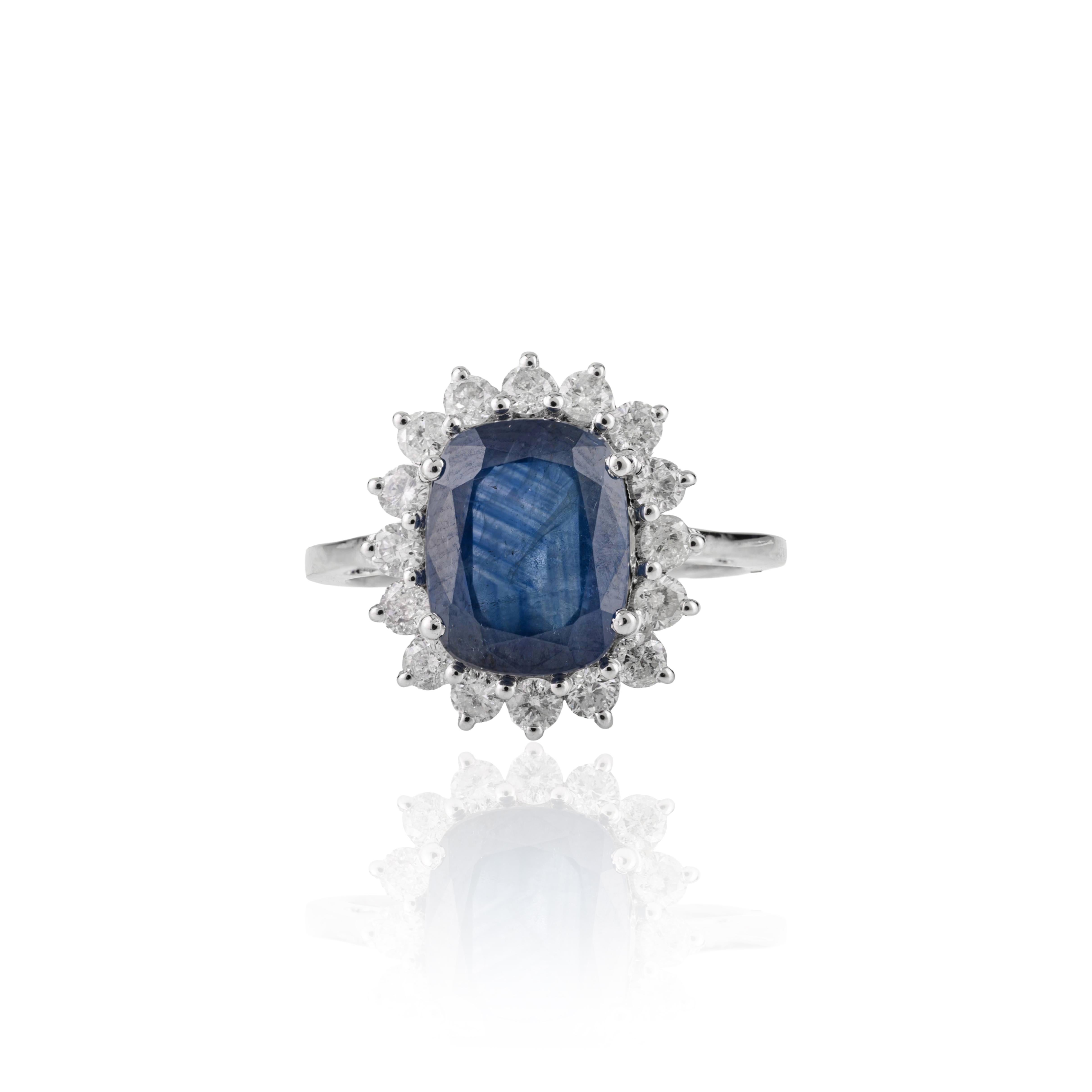 Im Angebot: Prinzessin Diana Inspiriert 14K Weißgold 3.73Ct Tiefblauer Saphir & Diamant Ring () 9