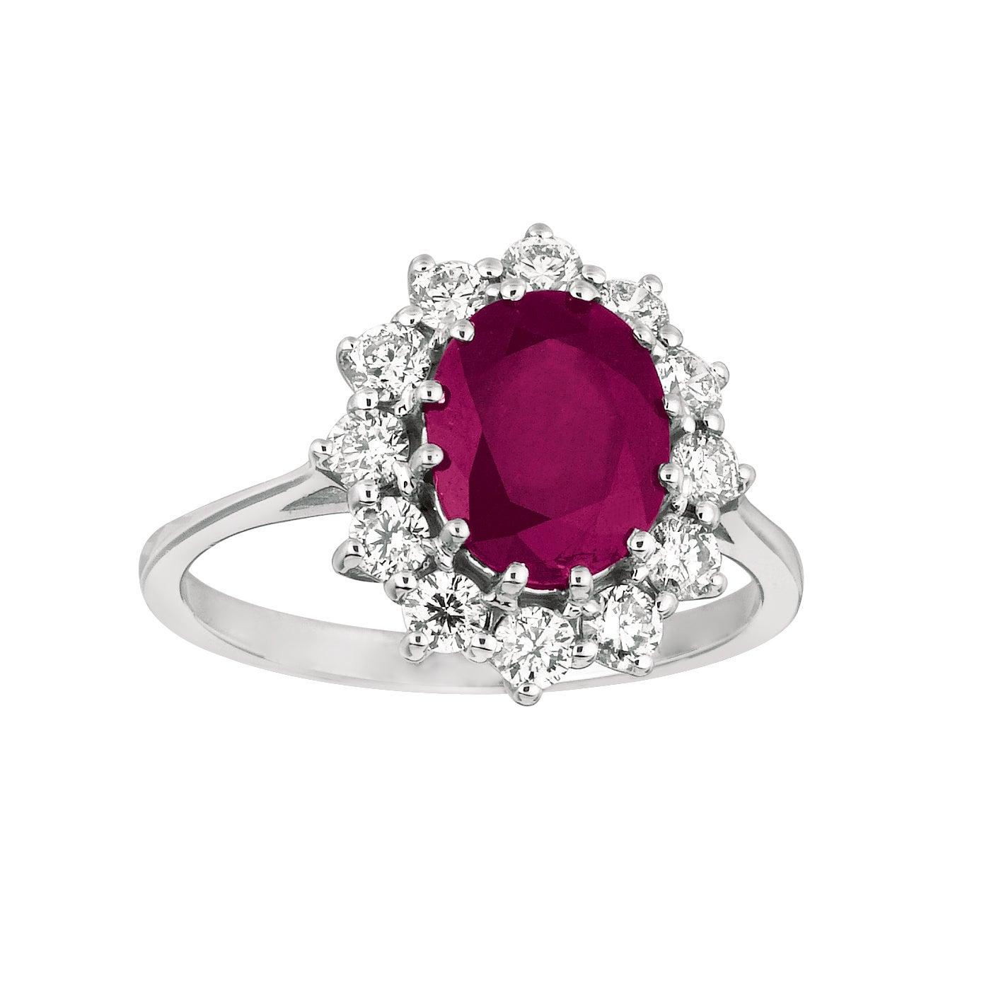 For Sale:  Princess Diana Inspired 3.50 Carat Oval Ruby & Diamond Ring 14 Karat White Gold 3