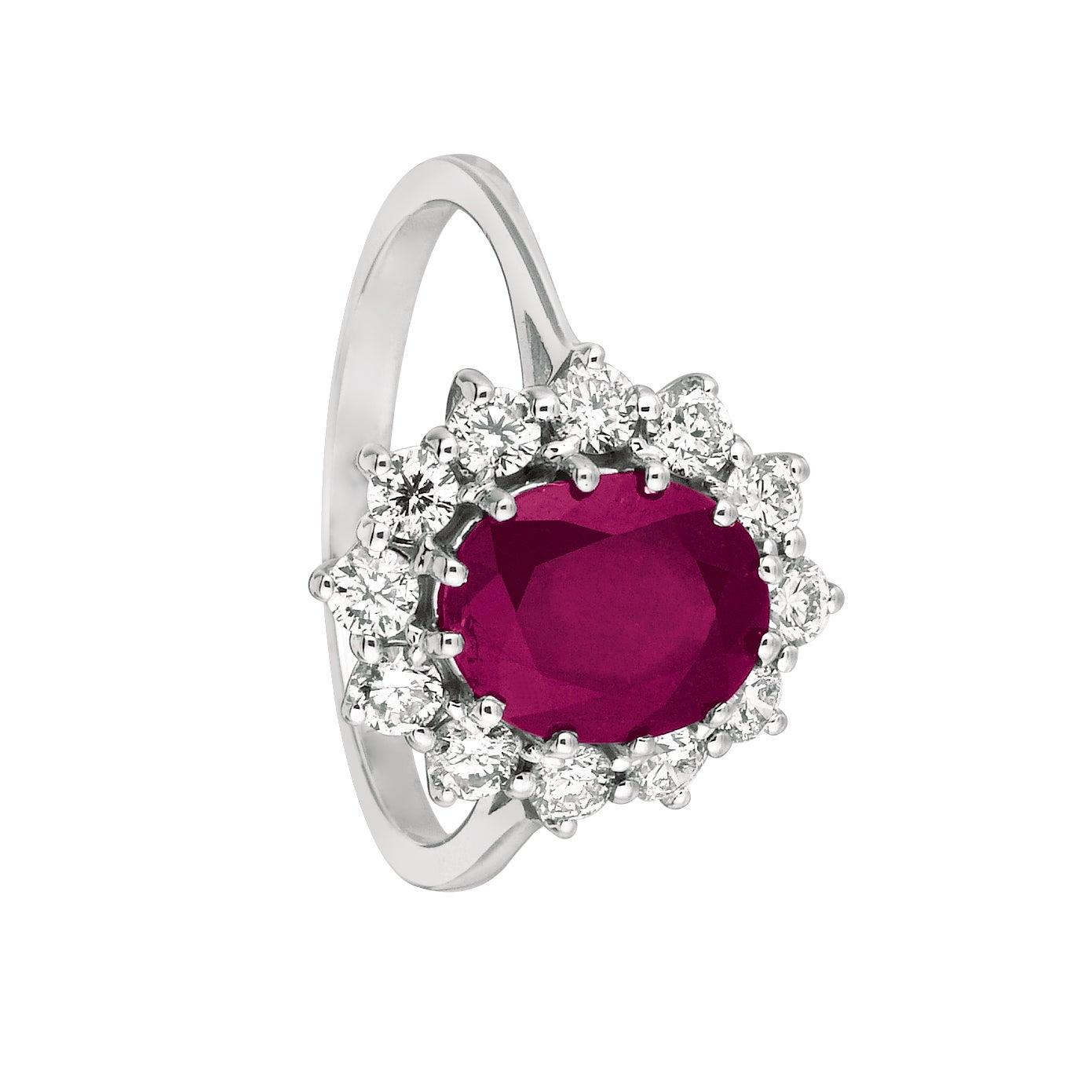 For Sale:  Princess Diana Inspired 3.50 Carat Oval Ruby & Diamond Ring 14 Karat White Gold 4