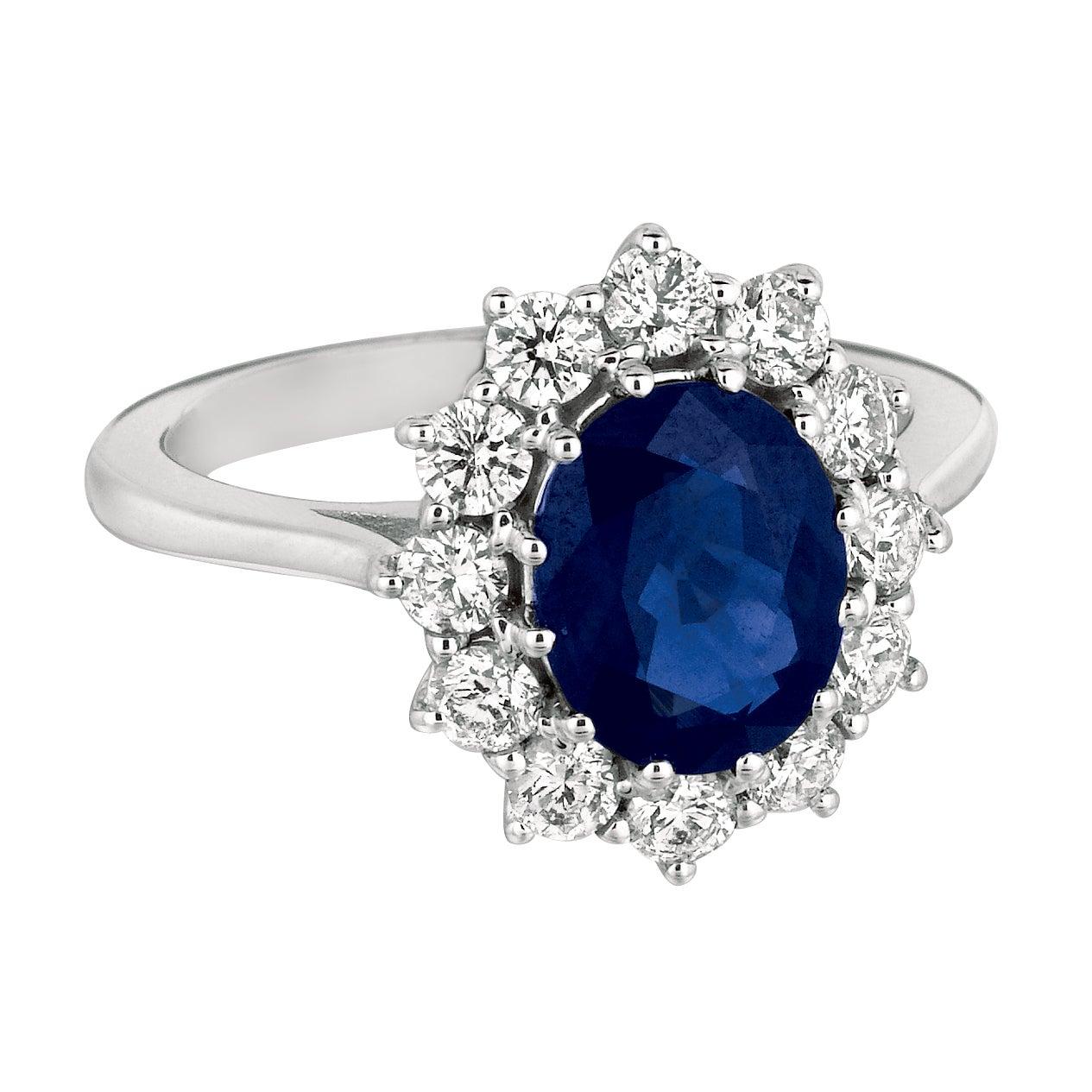 Im Angebot: Prinzessin Diana inspirierter 3,55 Karat ovaler Saphir und Diamant-Ring 14k Weißgold () 2