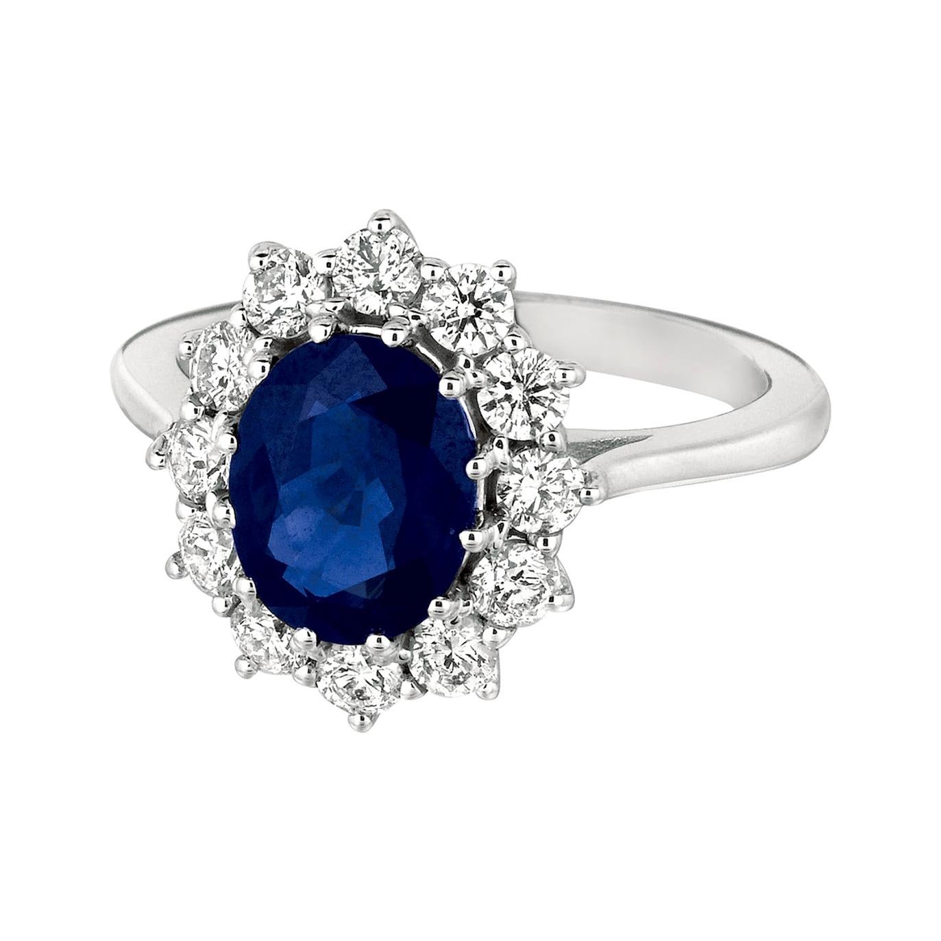 Princess Diana Inspired 3.55 Carat Oval Sapphire and Diamond Ring 14k White Gold