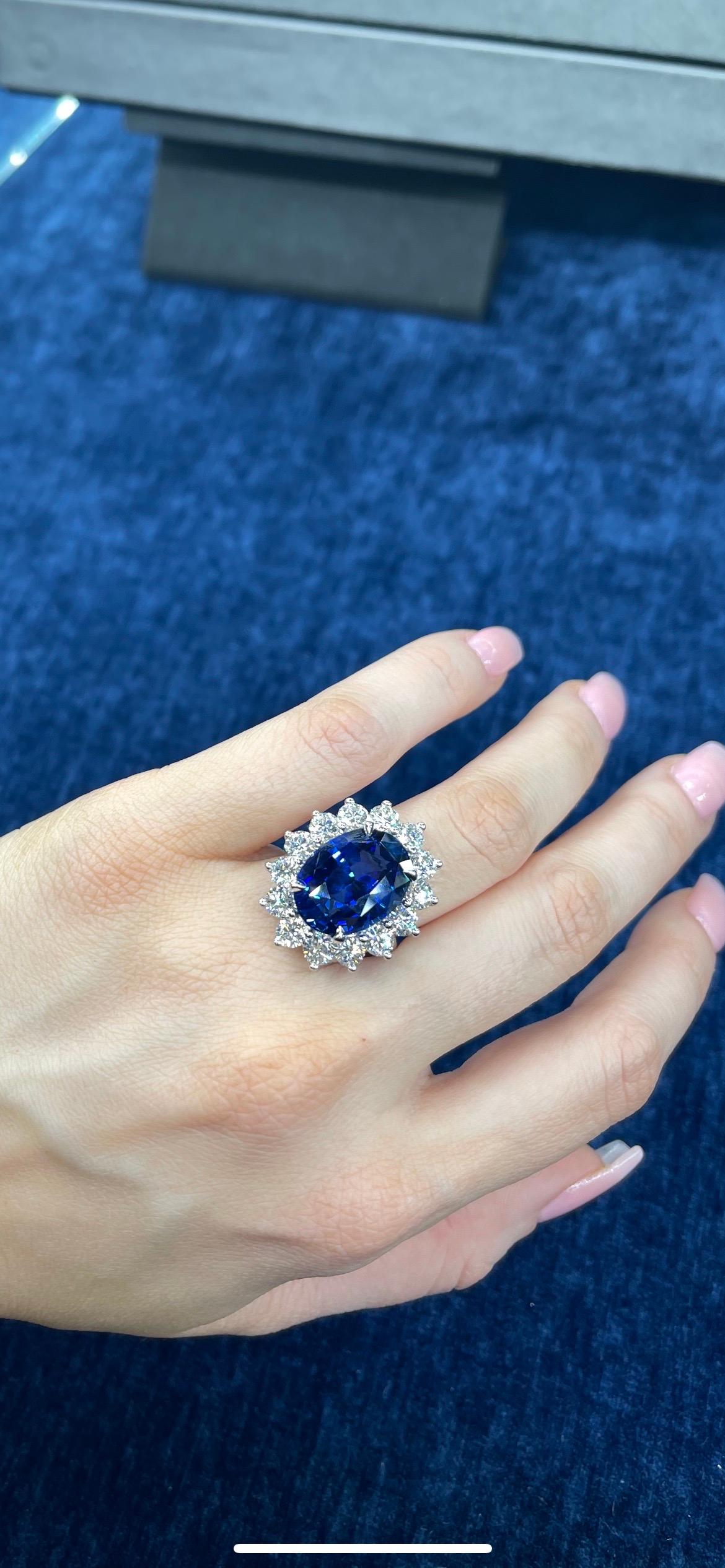 Princess Diana Inspired GIA Certified Sapphire Diamond Ring 15.31 Carats F VS 4