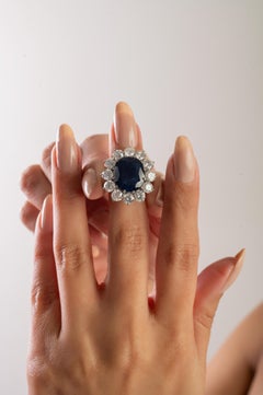 Prinzessin Diana inspiriert Saphir & Diamant Halo Ring in 14K Weißgold 8,21 Ct