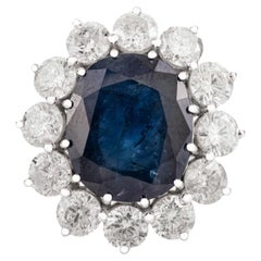 Prinzessin Diana inspiriert Saphir & Diamant Halo Ring in 14K Weißgold 8,21 Ct