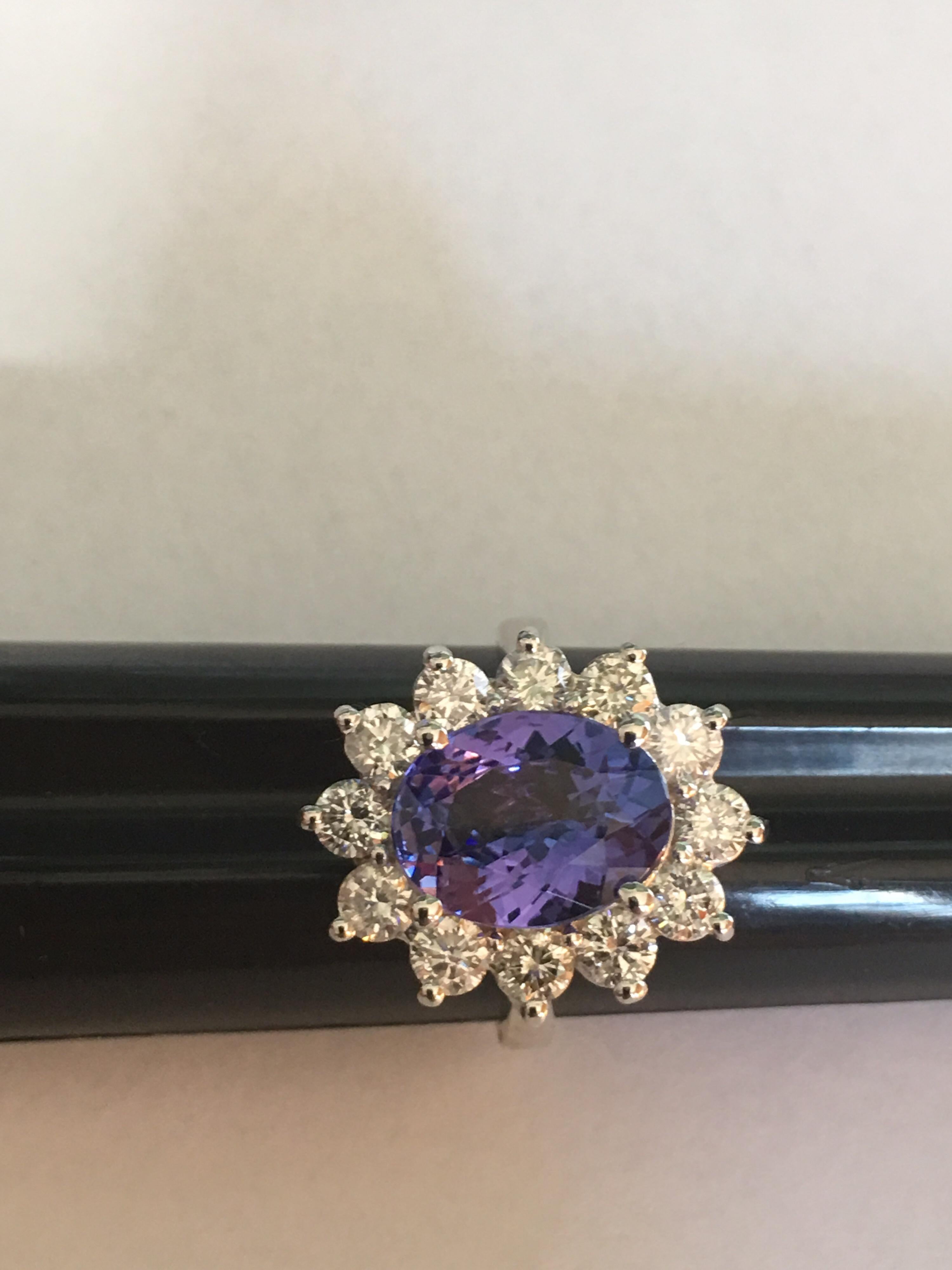Contemporary Princess Diana Inspired Tanzanite Diamonds Ring