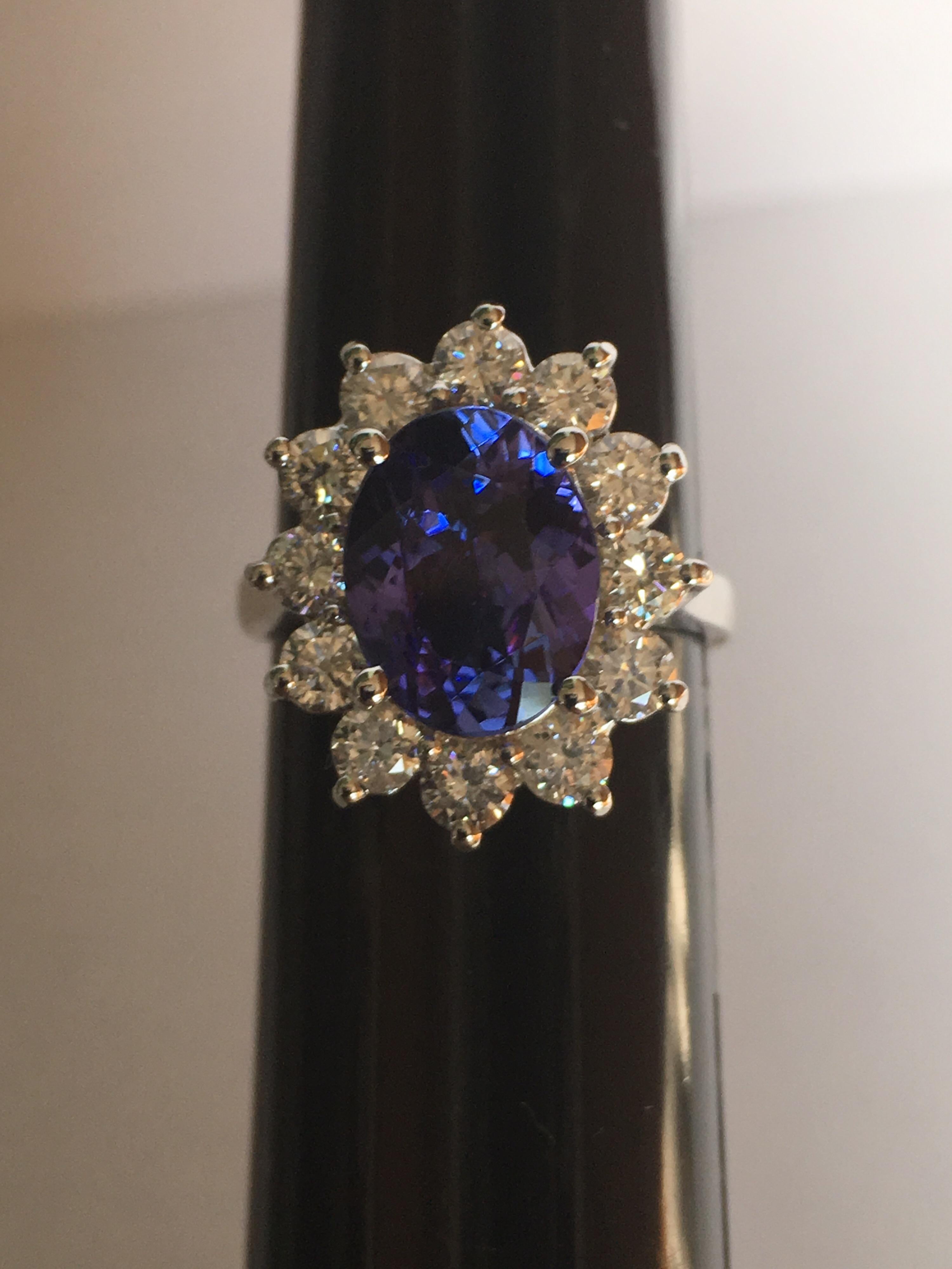 Oval Cut Princess Diana Inspired Tanzanite Diamonds Ring