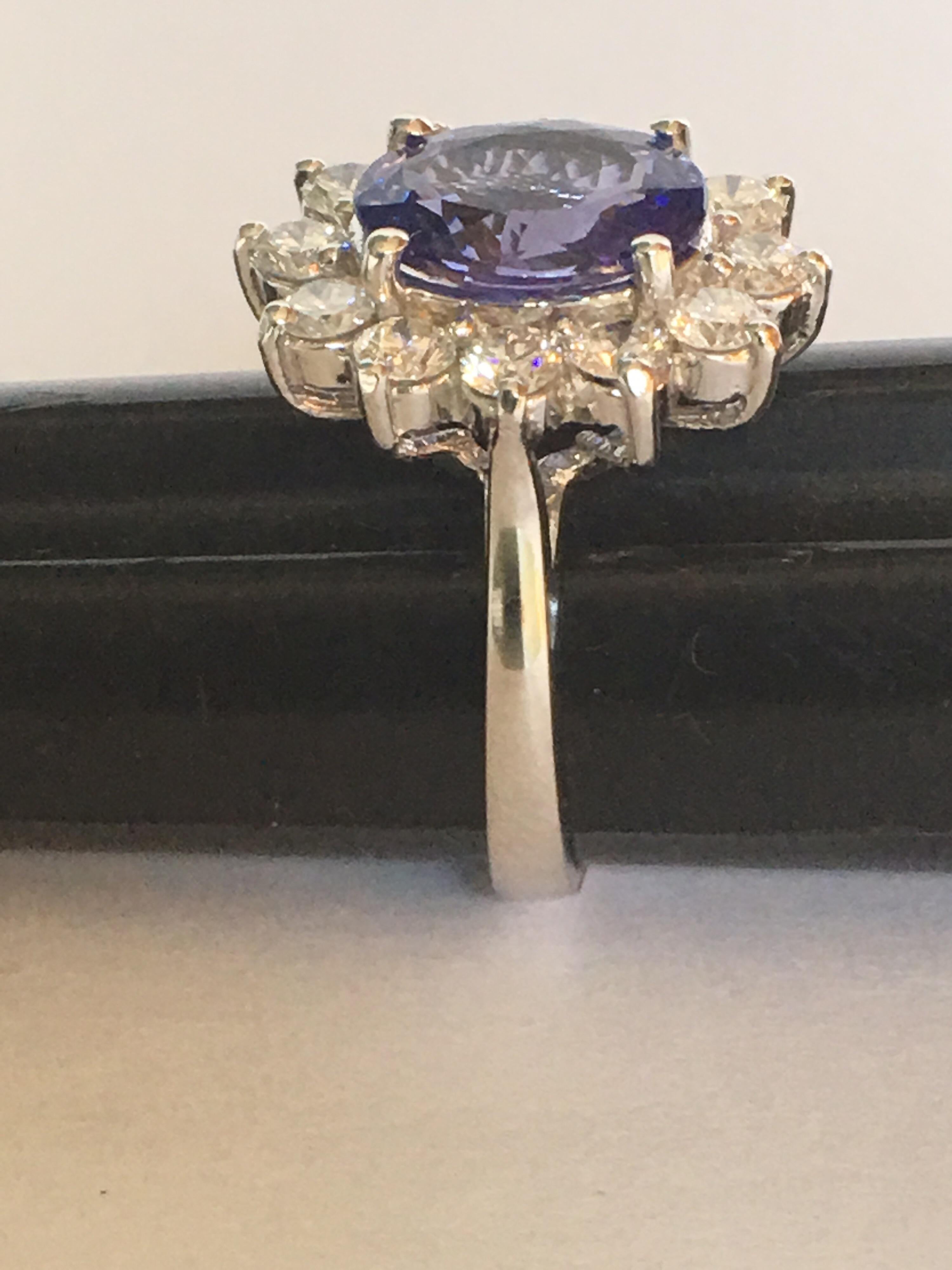 Princess Diana Inspired Tanzanite Diamonds Ring In New Condition In Trumbull, CT
