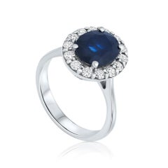 Princess Diana Style 2.50 Carat Oval Sapphire and Diamond Ring in 14K White Gold