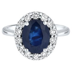 Princess Diana Style 2.50 Carat Oval Sapphire and Diamond Ring in 14K White Gold