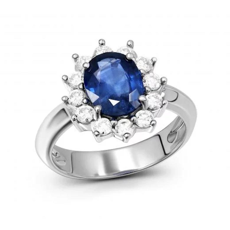 Prinzessin Diana-Stil Weißer 14K Goldring mit blauem Saphir und Diamant für sie (Antiker Kissenschliff) im Angebot