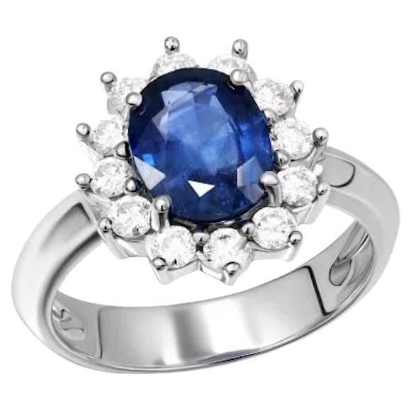Prinzessin Diana-Stil Weißer 14K Goldring mit blauem Saphir und Diamant für sie im Angebot